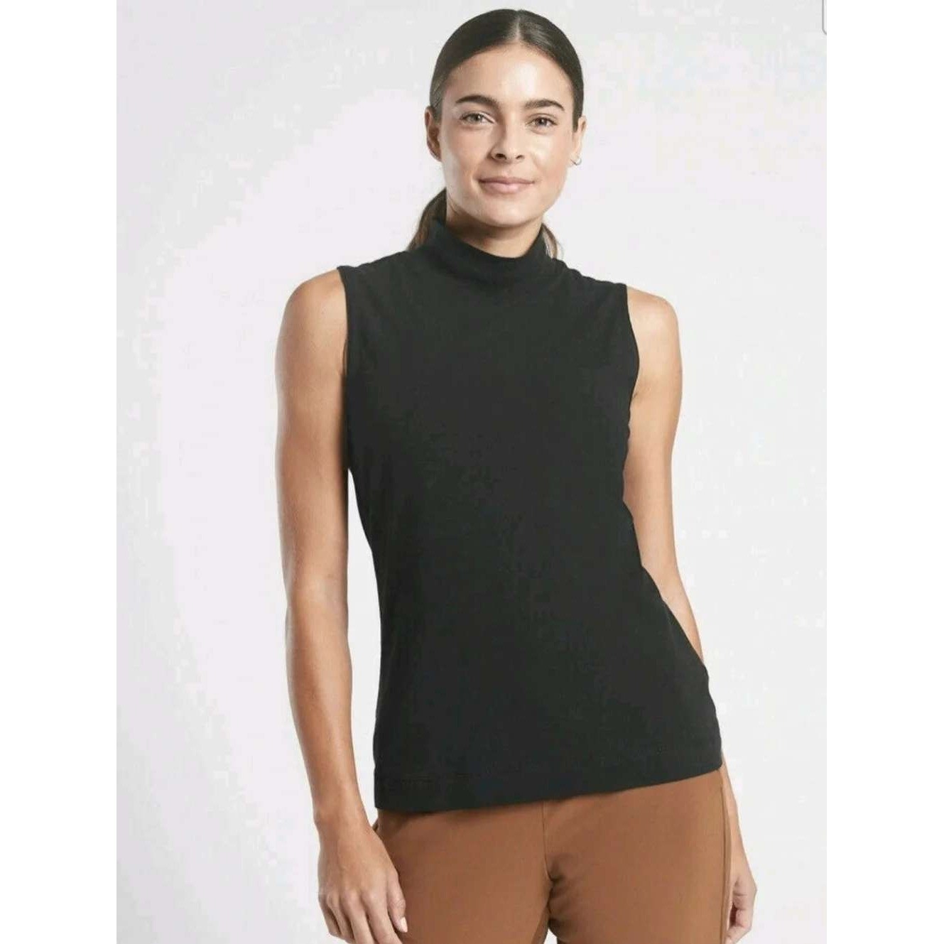 Athleta Outbound Tank Camisole Women Size L Black Mock Neck Sleeveless Top