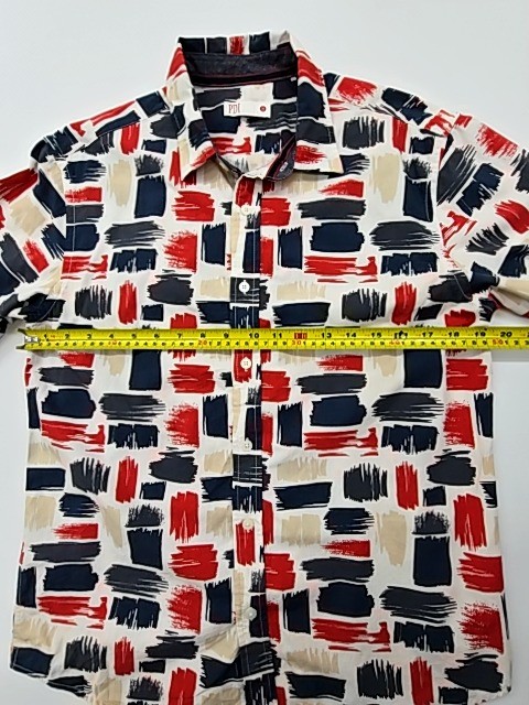PDI Boys White Red Blue Button Front Collared Shirt Kids Size S