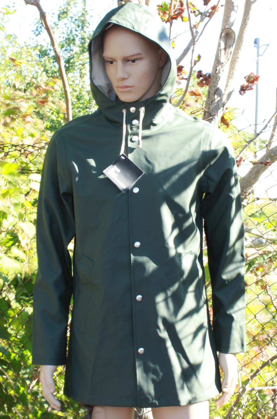 Stutterheim Arholma Raincoat Green Hooded, Size Small, MSRP $585.00, NWT