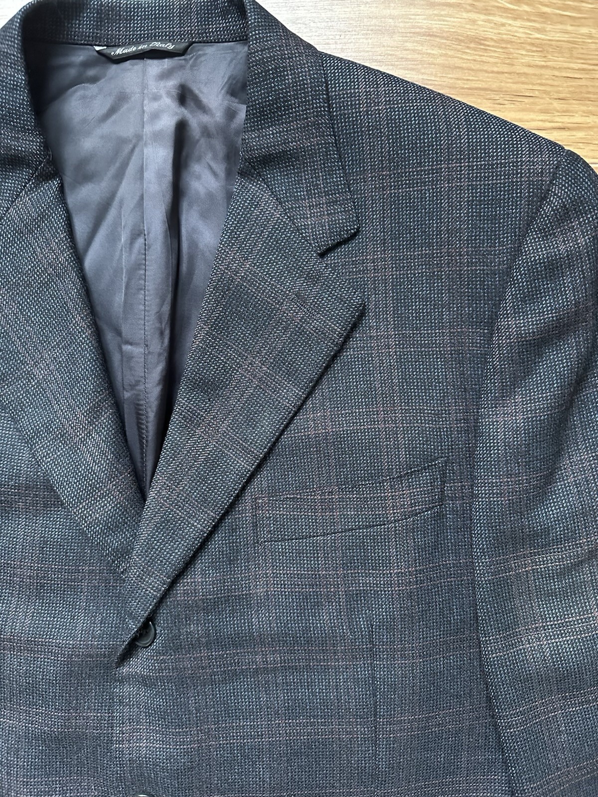 CANALI Italy Pure Virgin Wool Blazer 54 44 R Navy Charcoal Micro Check Bemberg