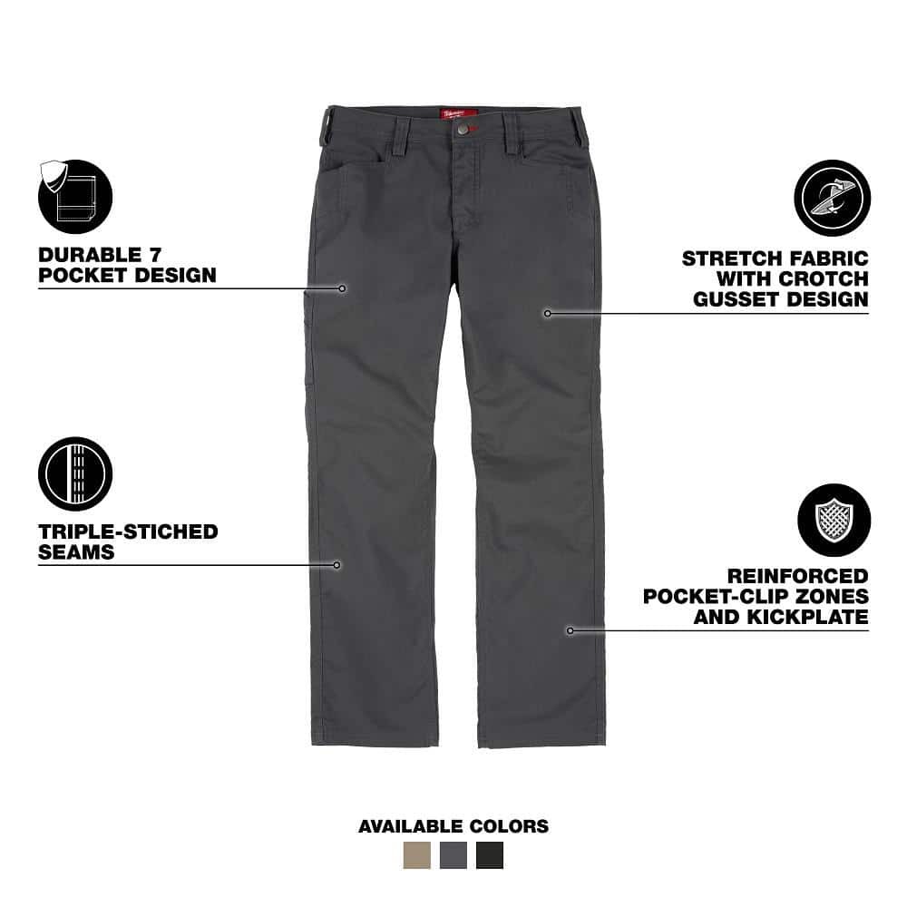 Milwaukee Men’s 36 in. x 30 in. Gray Cotton/Polyester Work Pants with 7 Pockets