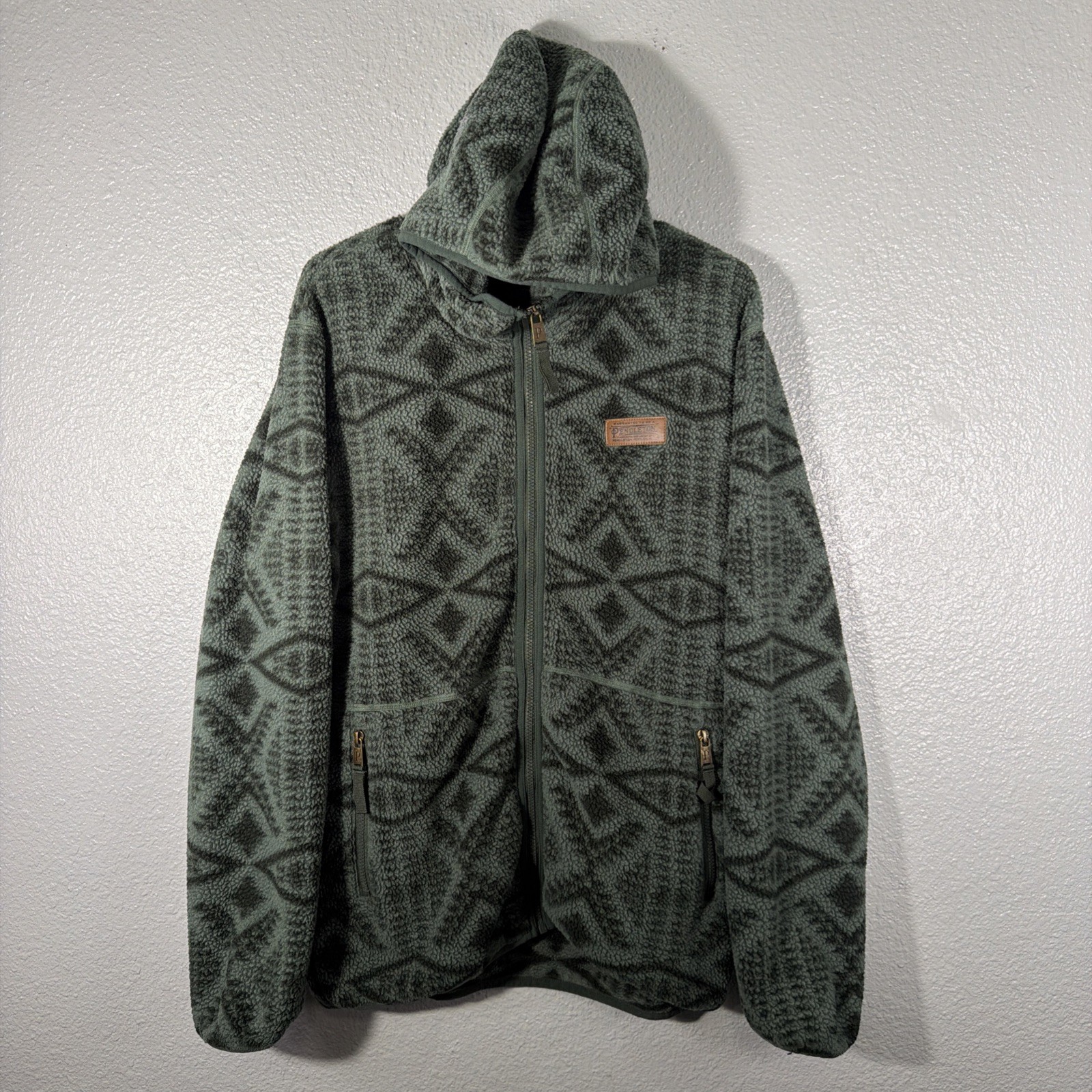 Pendleton Full Zip Sharpa Fleece Hoodie Men M Green Aztec Southwest Jacket