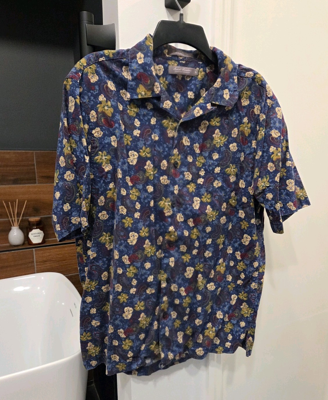 Damiel Cremieux Blue Floral Paisley Casual Button-Up Short Sleeve Shirt L