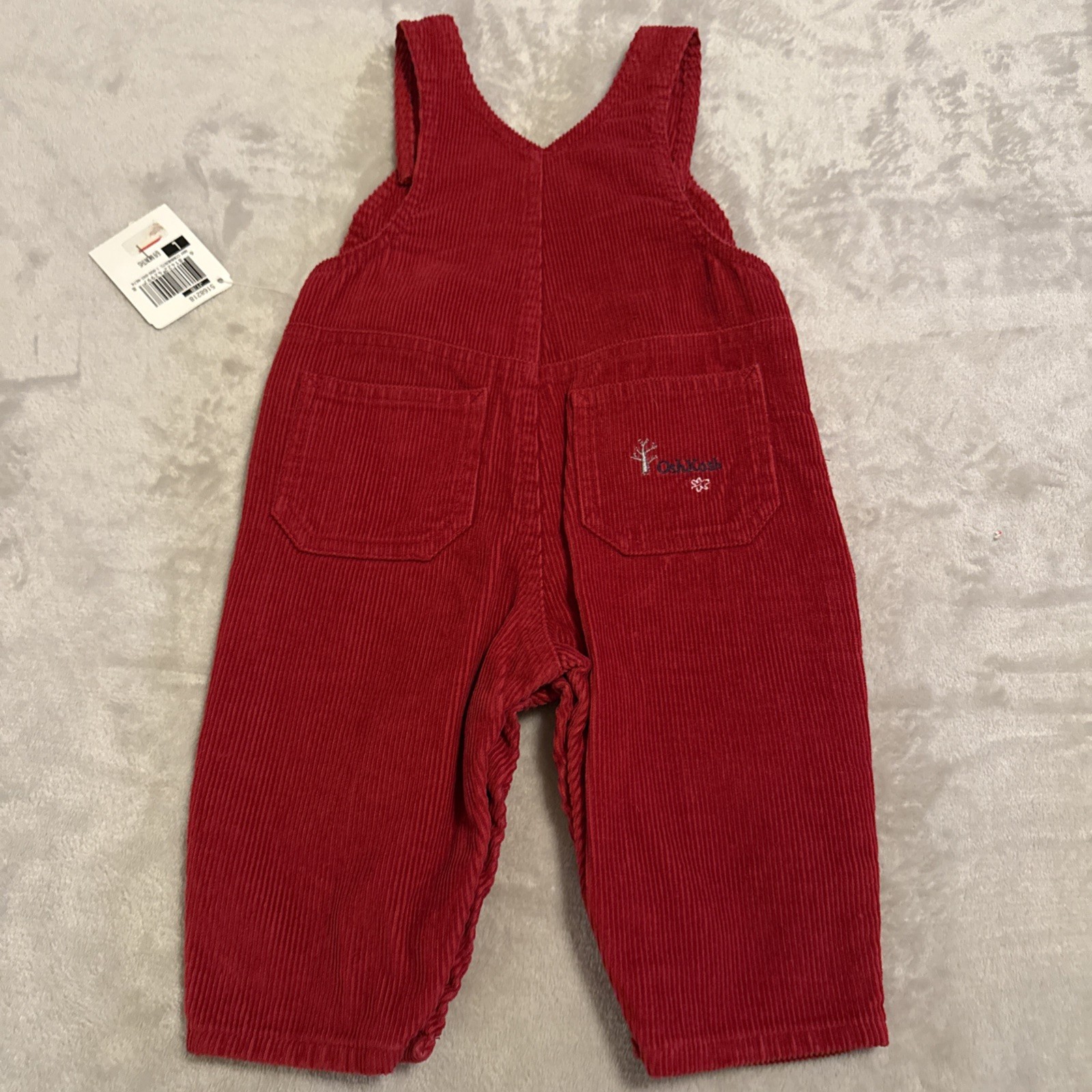 Vintage Oshkosh B’gosh Holiday Red Corduroy Overalls Size 6-9 Month Wolf