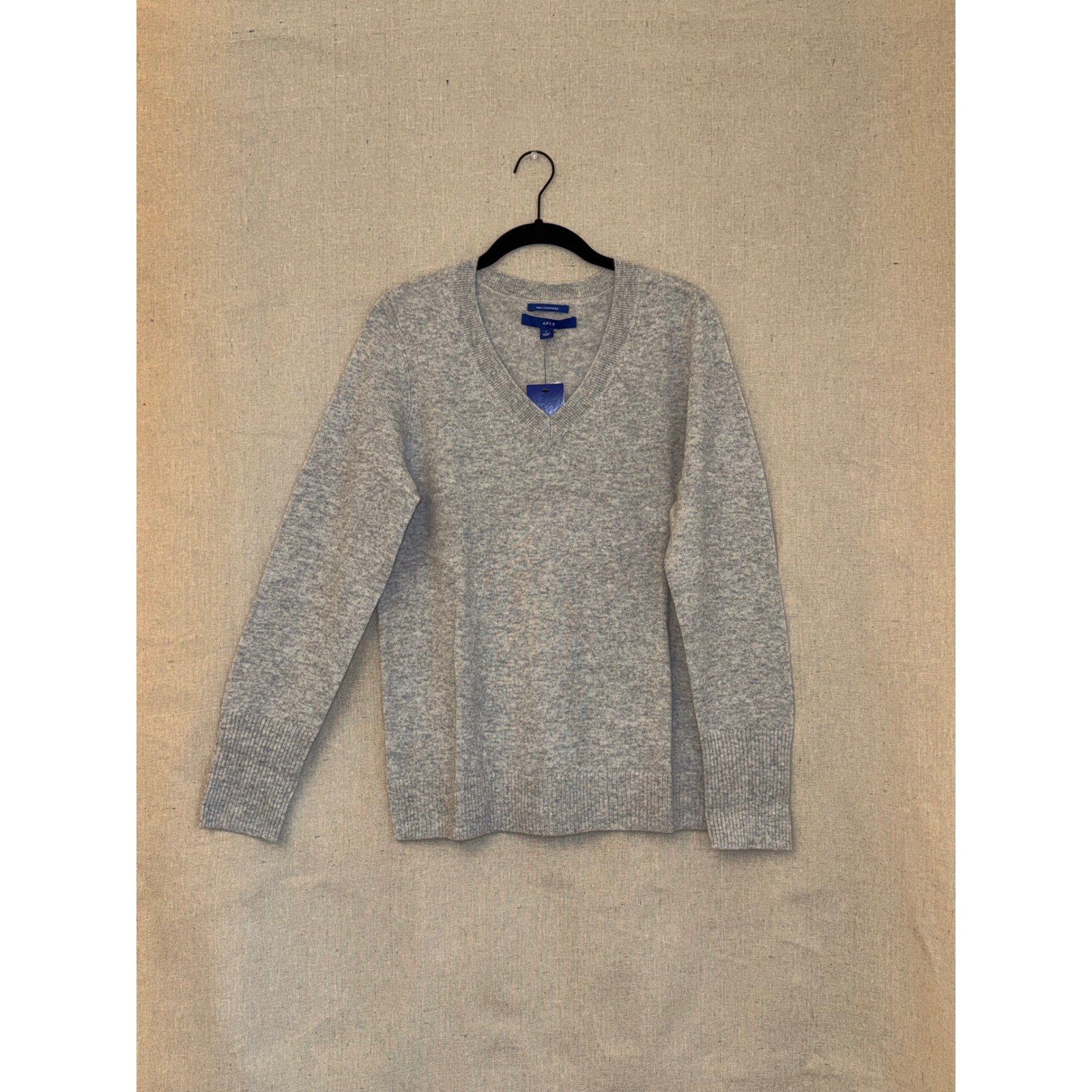 Apt. 9 Womens 100% Cashmere V-Neck Sweater Heather Gray Size L NWT