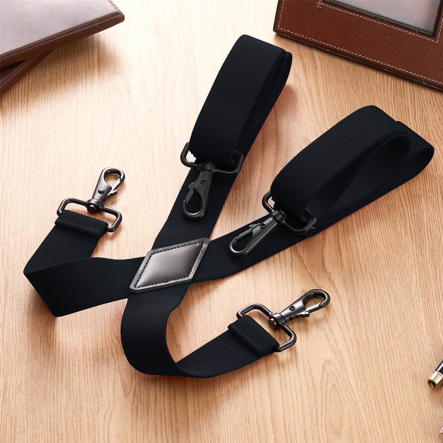 Buyless Fashion Suspenders for Men – 48″ Adjustable 1 1/4″ – X Back Black Hooks