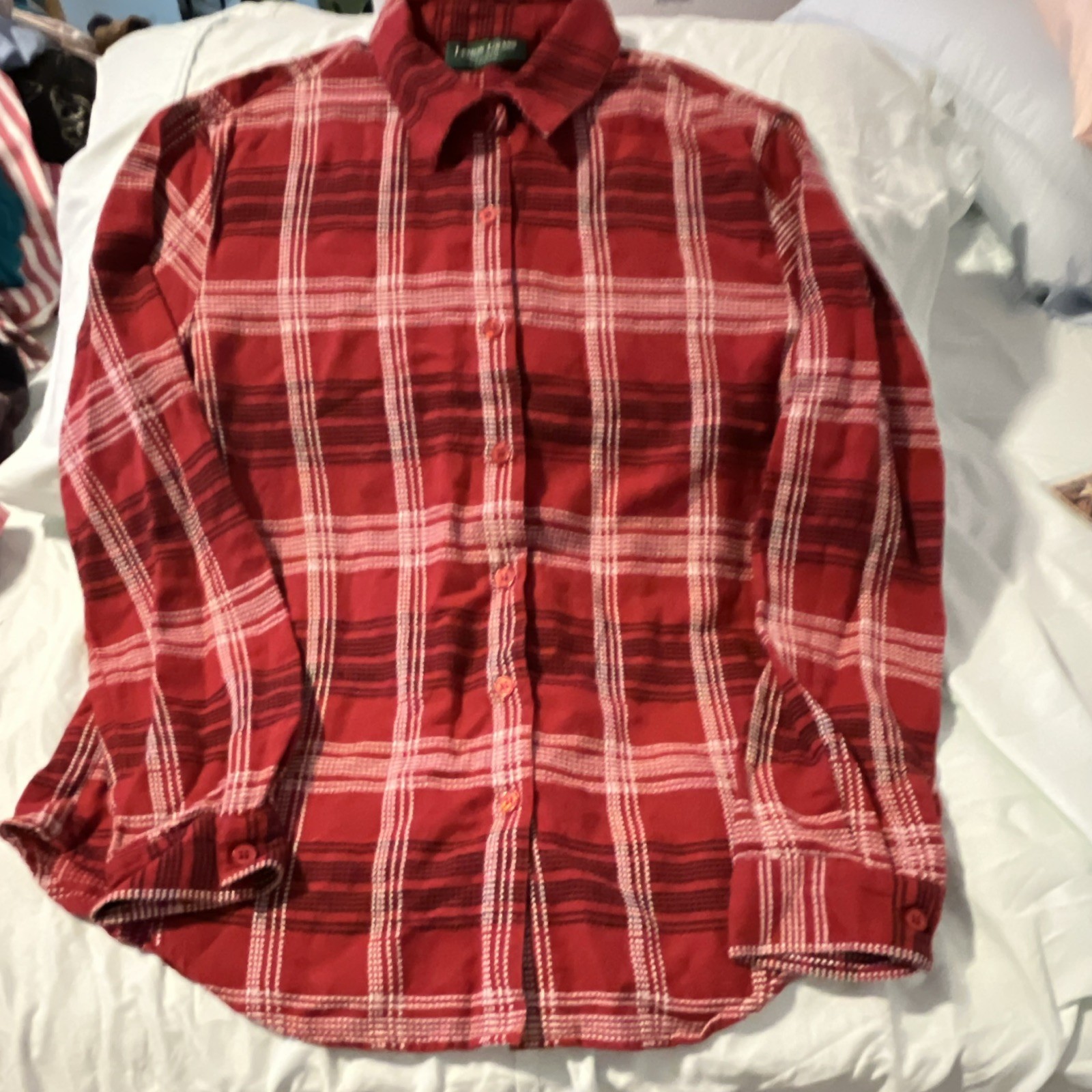 Lemon Grass Studio Men’s Red/White Plaid Cotton Long Sleeve Button-Up Shirt M