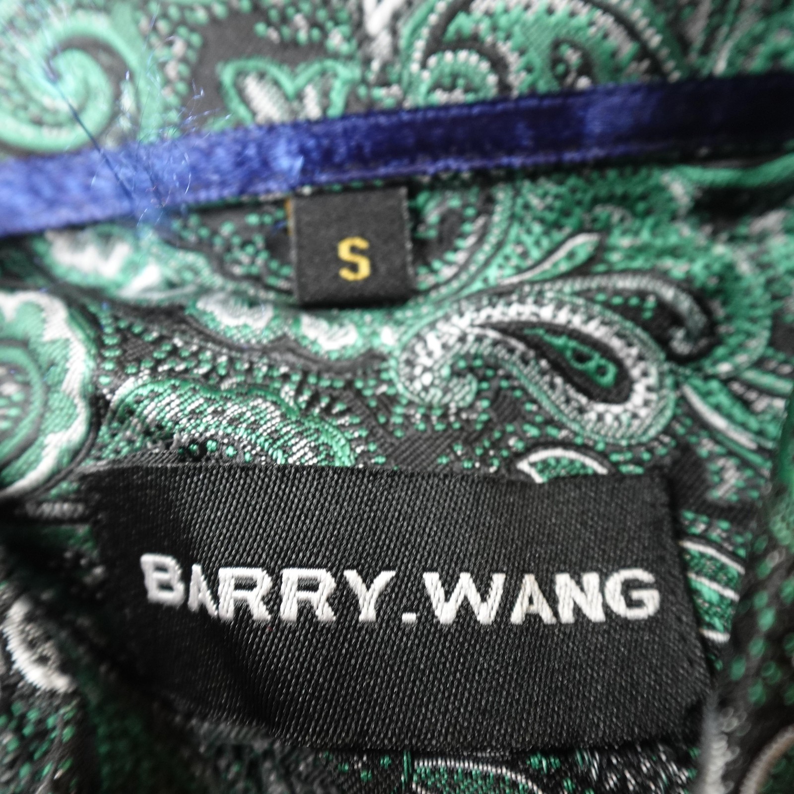 NEW BARRY WANG Shirt Mens S Green Paisley Short Sleeve Button Up Party Dress Top