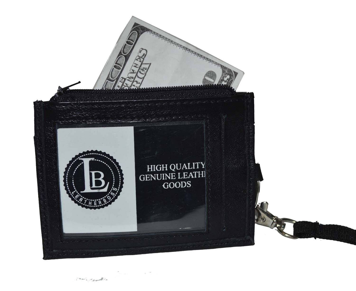 ID Holder With Neck Strap Genuine Leather New Black by Leatherboss