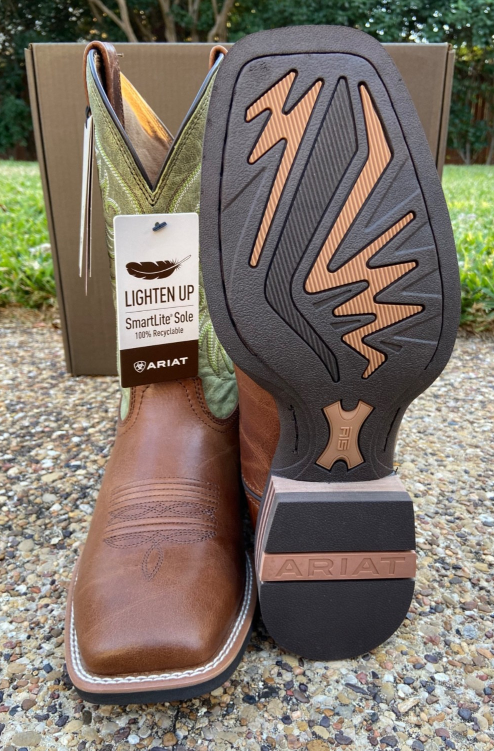 New Men’s ARIAT “SLINGSHOT” Tan/Green Leather 11″ Western Cowboy Boots 10053630