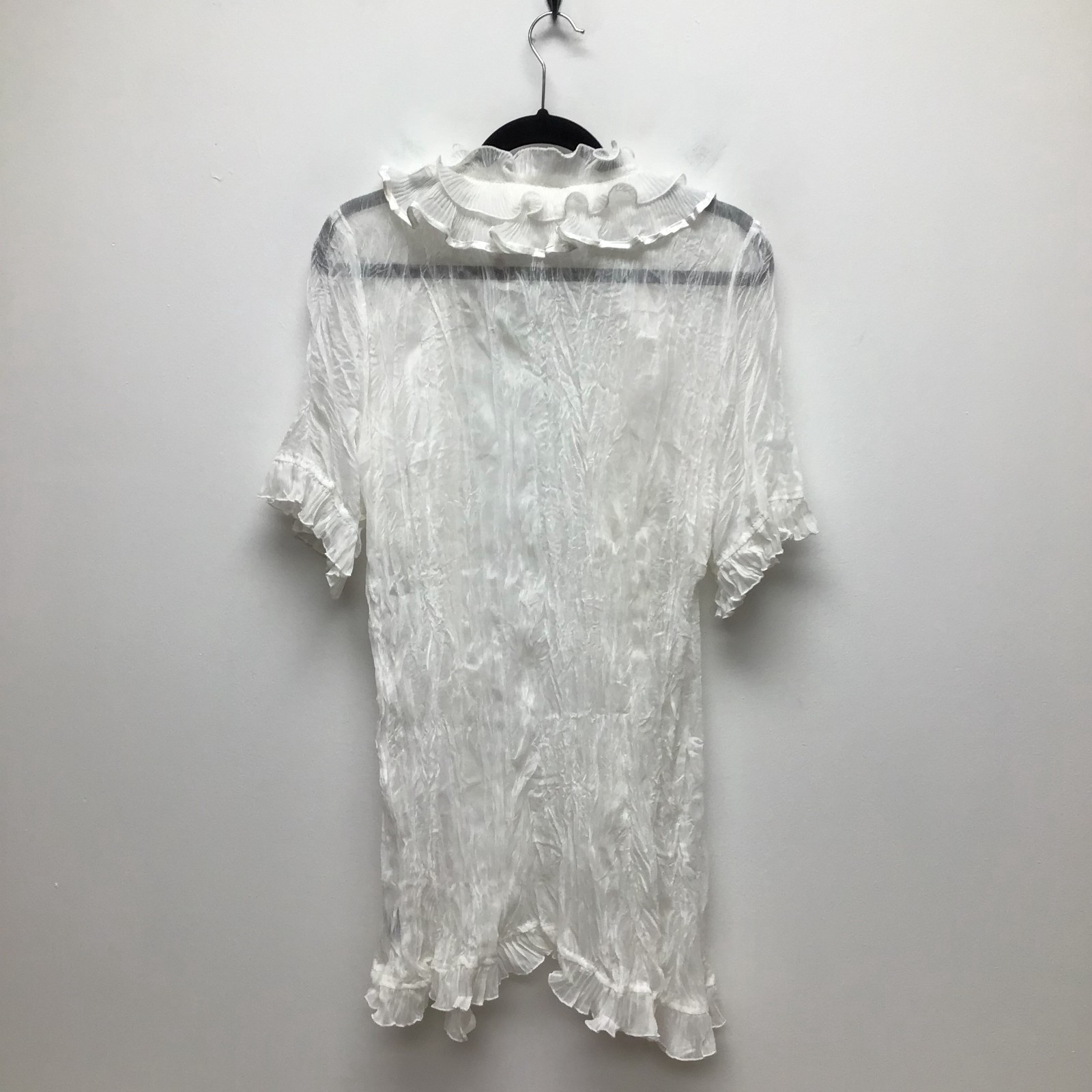 Pretty Angel Semi-Sheer Crinkled Silk-Blend Ruffle Short Sleeve Cardigan – Large