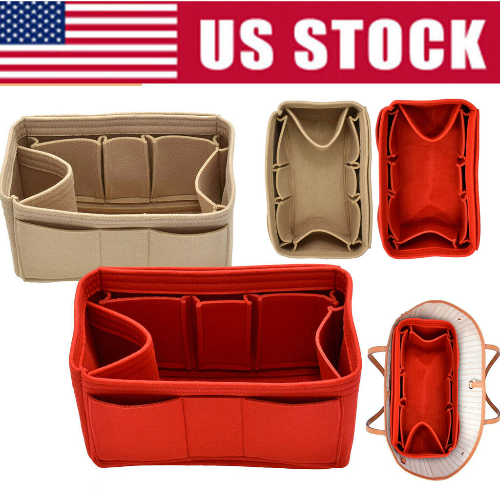 Multi-Pocket Insert Bag Felt Fabric Purse Handbag Bag Liner Tote Organizer M/L