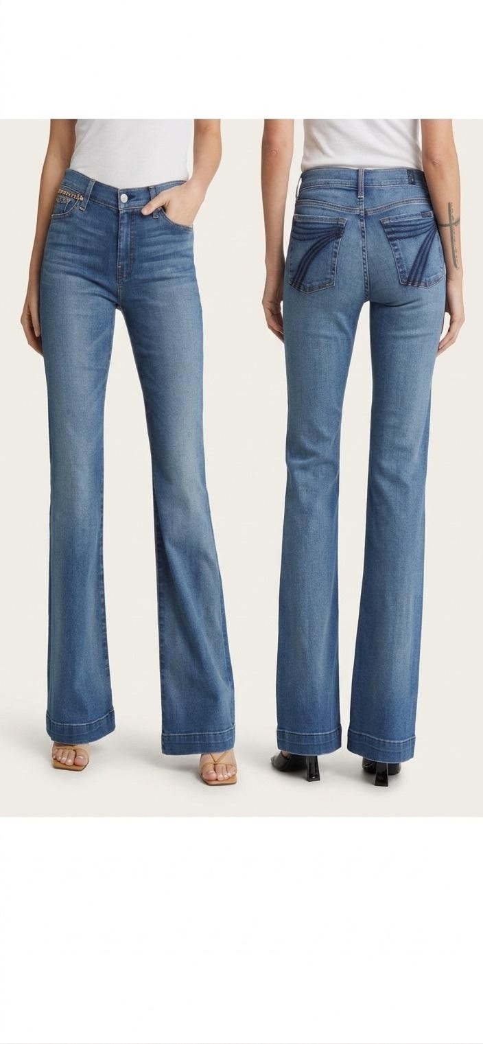 7 For All Mankind Dojo Jeans Womens 27 Blue High Rise Boot Cut Stretch Casual