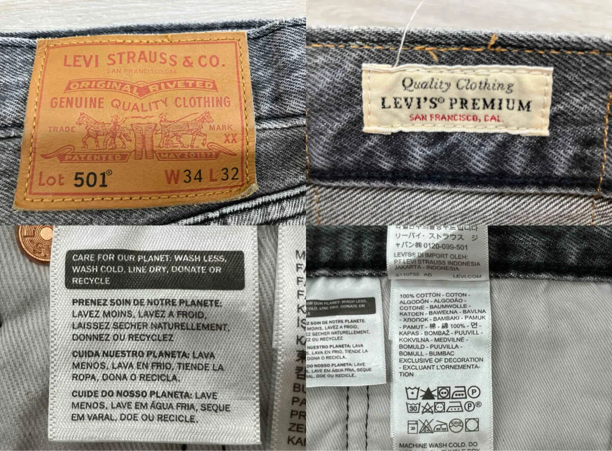 LEVI’S Jeans 00501-3658 Size: W34 Black [Used/ Very good cond] ship From JAPAN