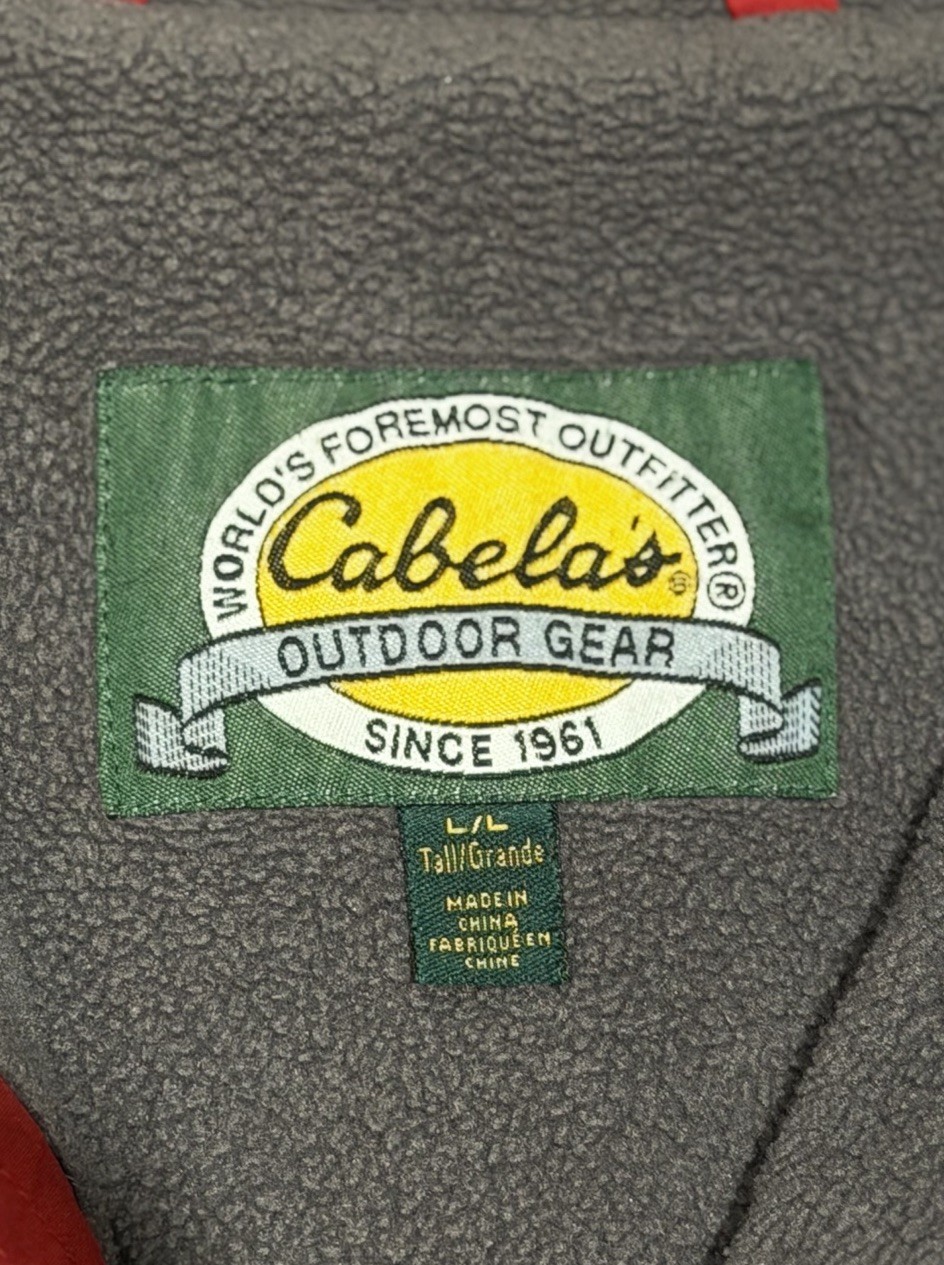 Vintage Y2K Cabela’s Men’s L Red/Gray Hooded Full Zip Jacket With Pockets