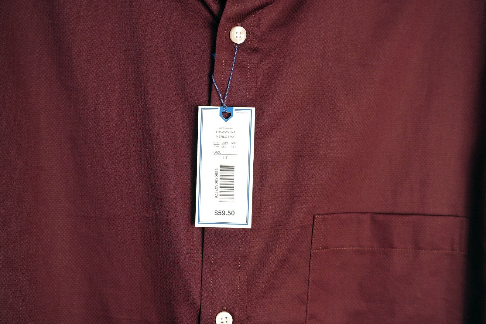 Dillard’s Rowm Men’s Long-Sleeve Shirt LT Tall Merlot Red Solid 100% Cotton NWT