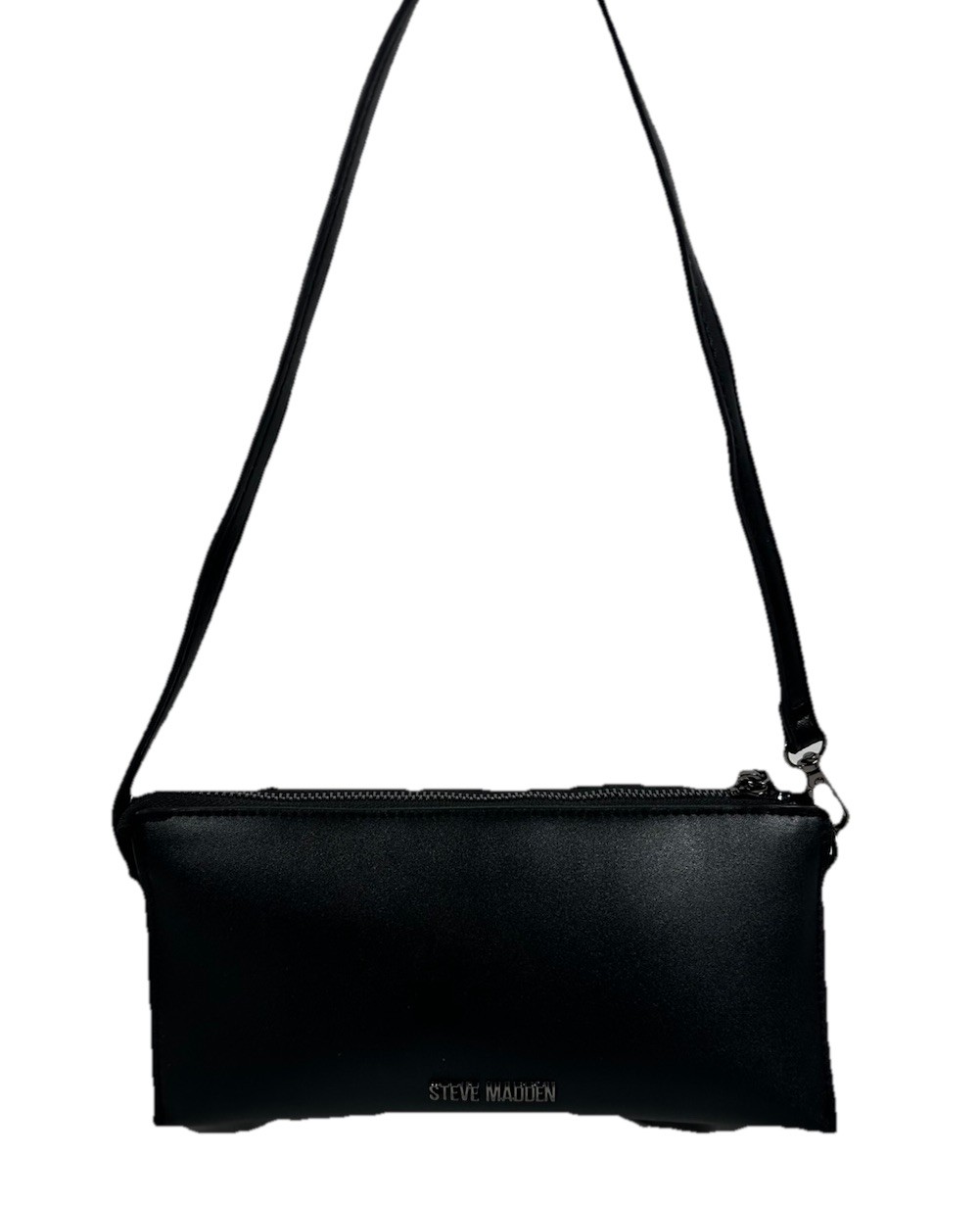 Steve Madden Black Mini Shoulder Bag Silver Turn Lock Zip Top Purse