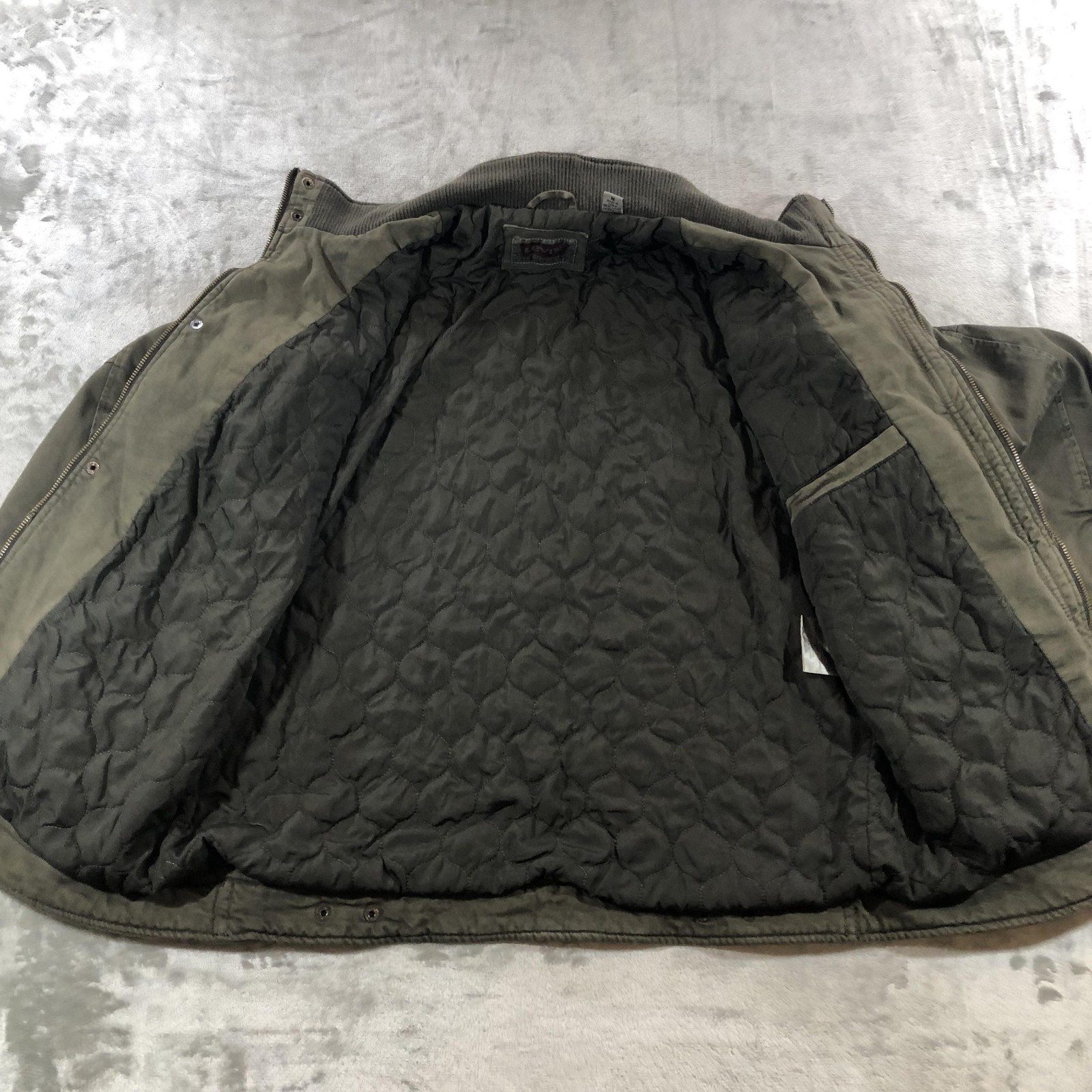 Levis Jacket Mens Medium Green Canvas Quilted Lined Field Military LM0CC046