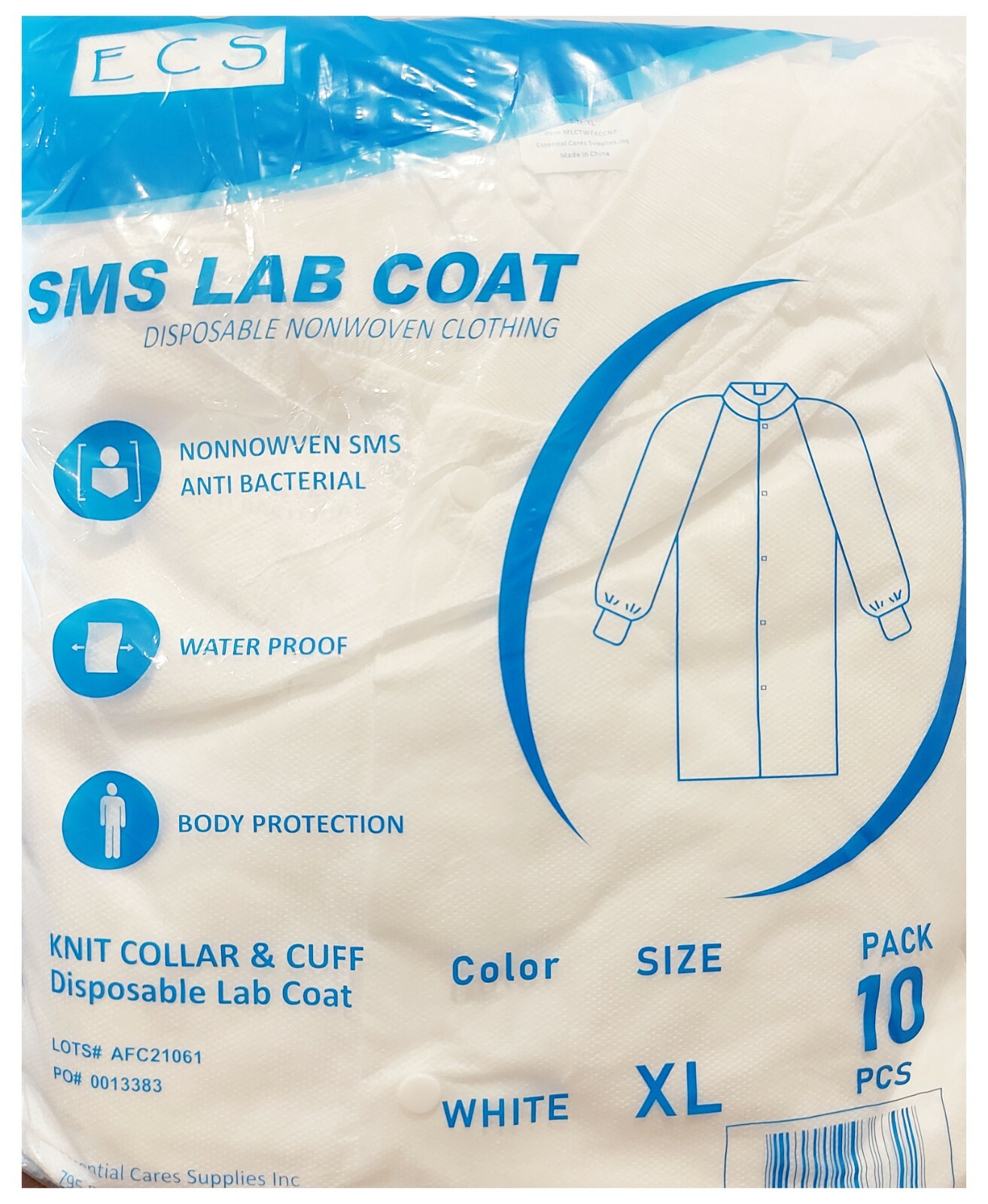 Disposable Lab Coat Knit Collar & Cuff, No Pocket, White, S/M/L/XL/2X/3X/4X
