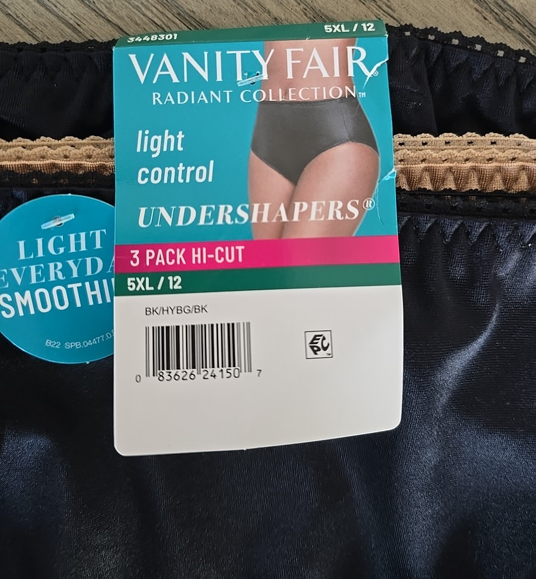 VANITY FAIR Hi Cut Panties 5XL 3 Pack Light Control Black Nude NWT