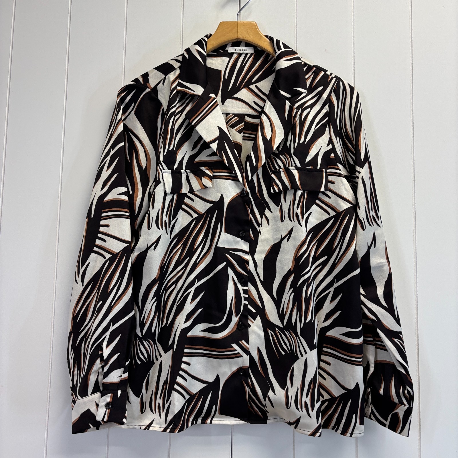 Pleione Women Artsy Old Money Retro Vibes Top Size L Brown Abstract Psychedelic