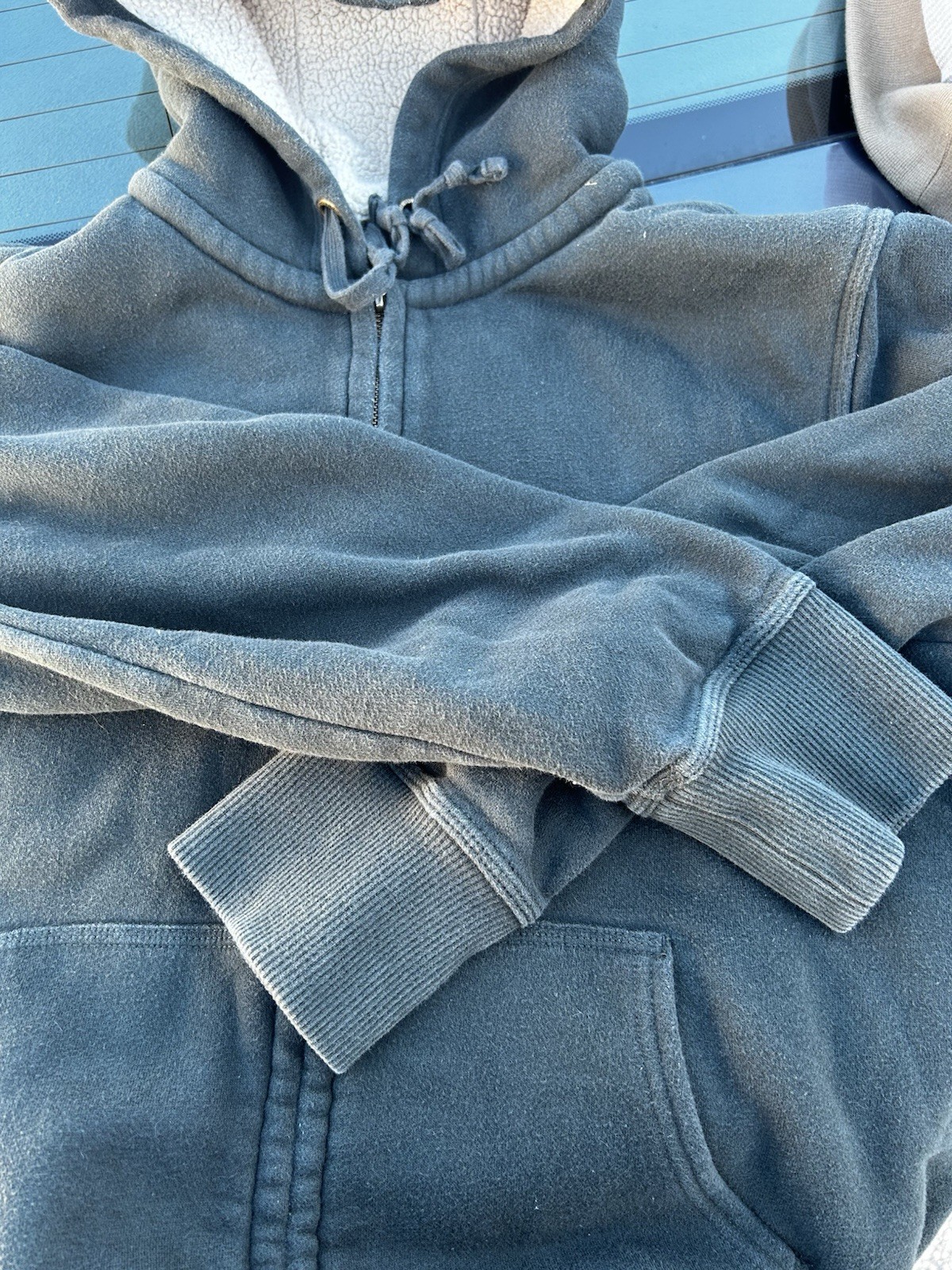 Eddie Bauer Sherpa Lined Full Zip Hoodie Mens Large Green Fleece Sweatshirt