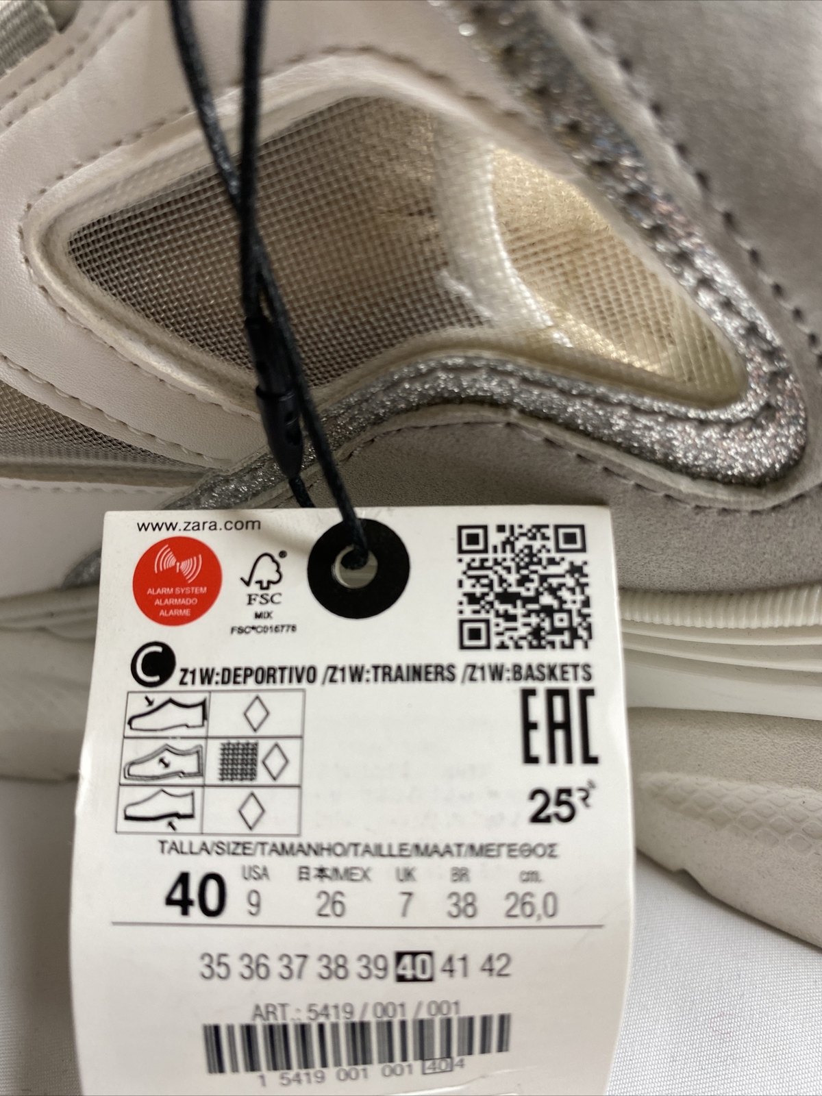 NEW ZARA White Silver Fashion SHINY MESH SNEAKERS Lace up USA 9 EU 40 K48