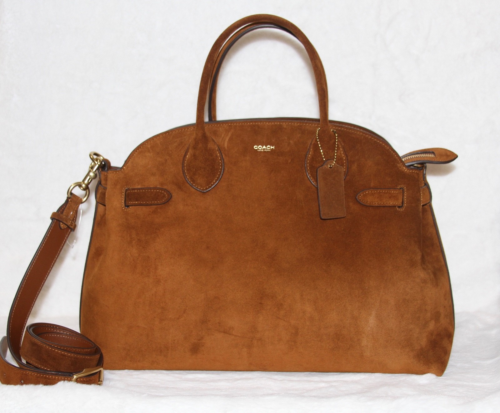 COACH Soft Empire Carryall 40 Purse Suede Warm Brown Laptop Work Tote Travel Bag