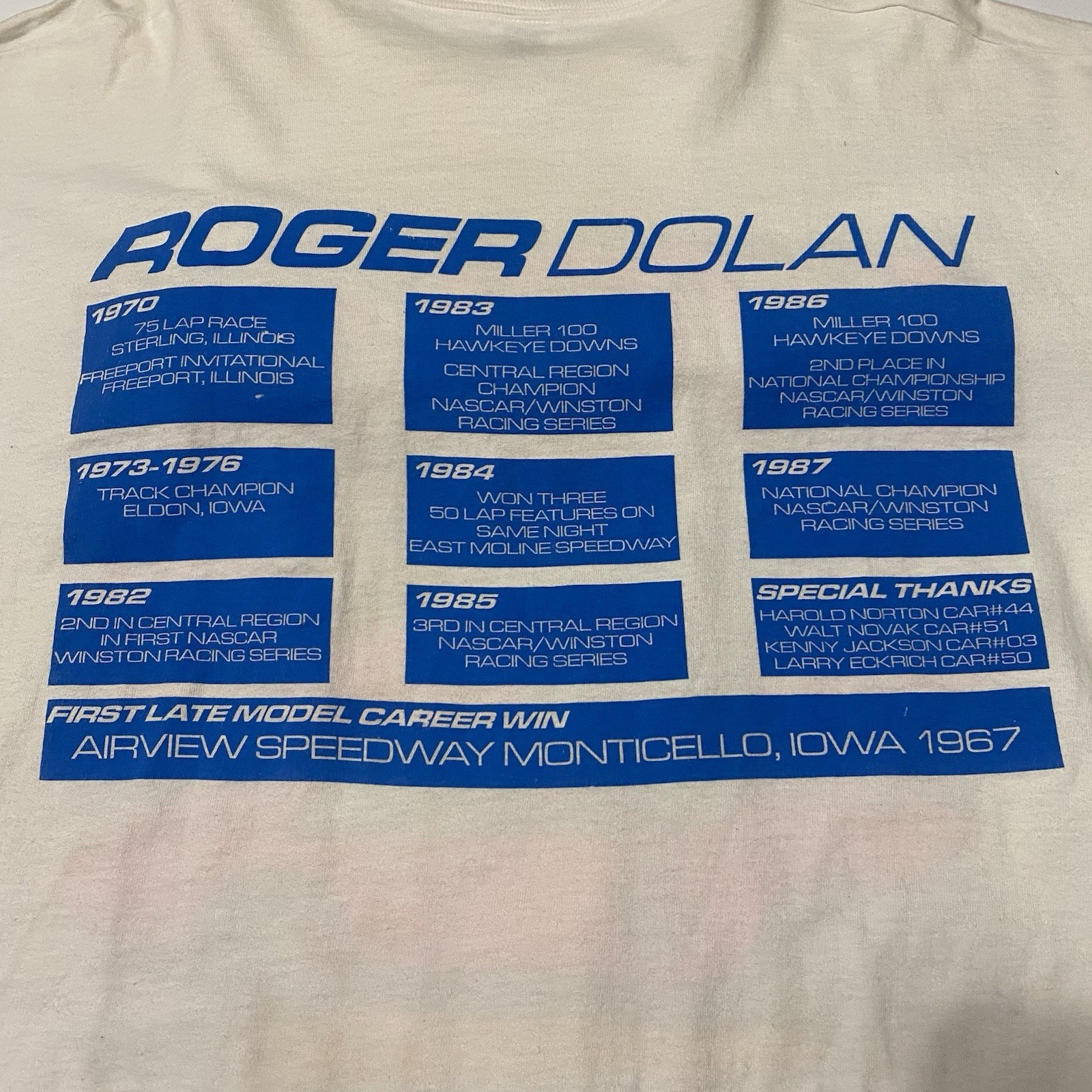 Vintage Roger Dolan Dirt Track Racing Shirt XL 22.5×30.5 Stains/Need Oxiclean