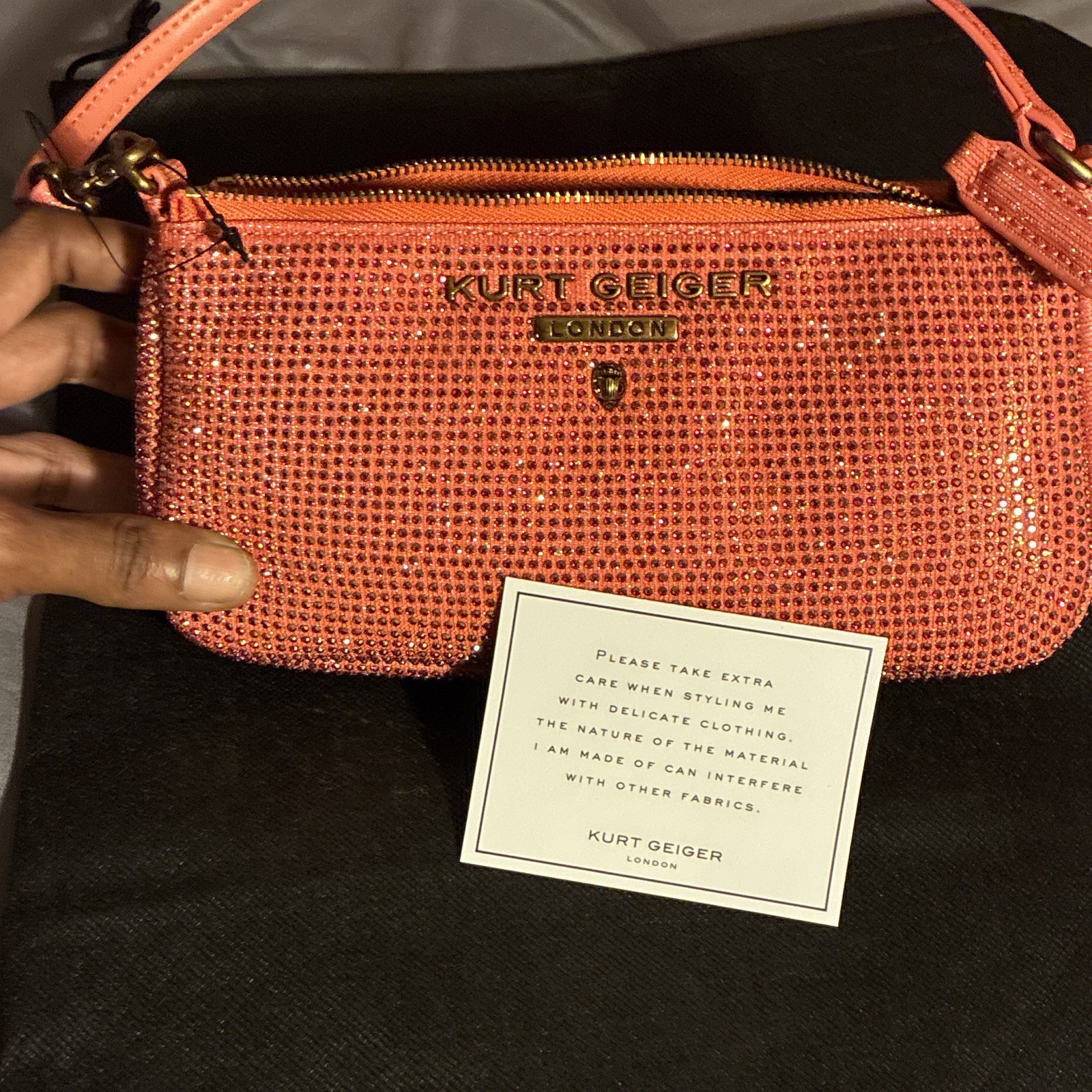 Kurt Geiger London Pink Crystal Small Shoulder Bag Zip Closure w/ Dust Bag