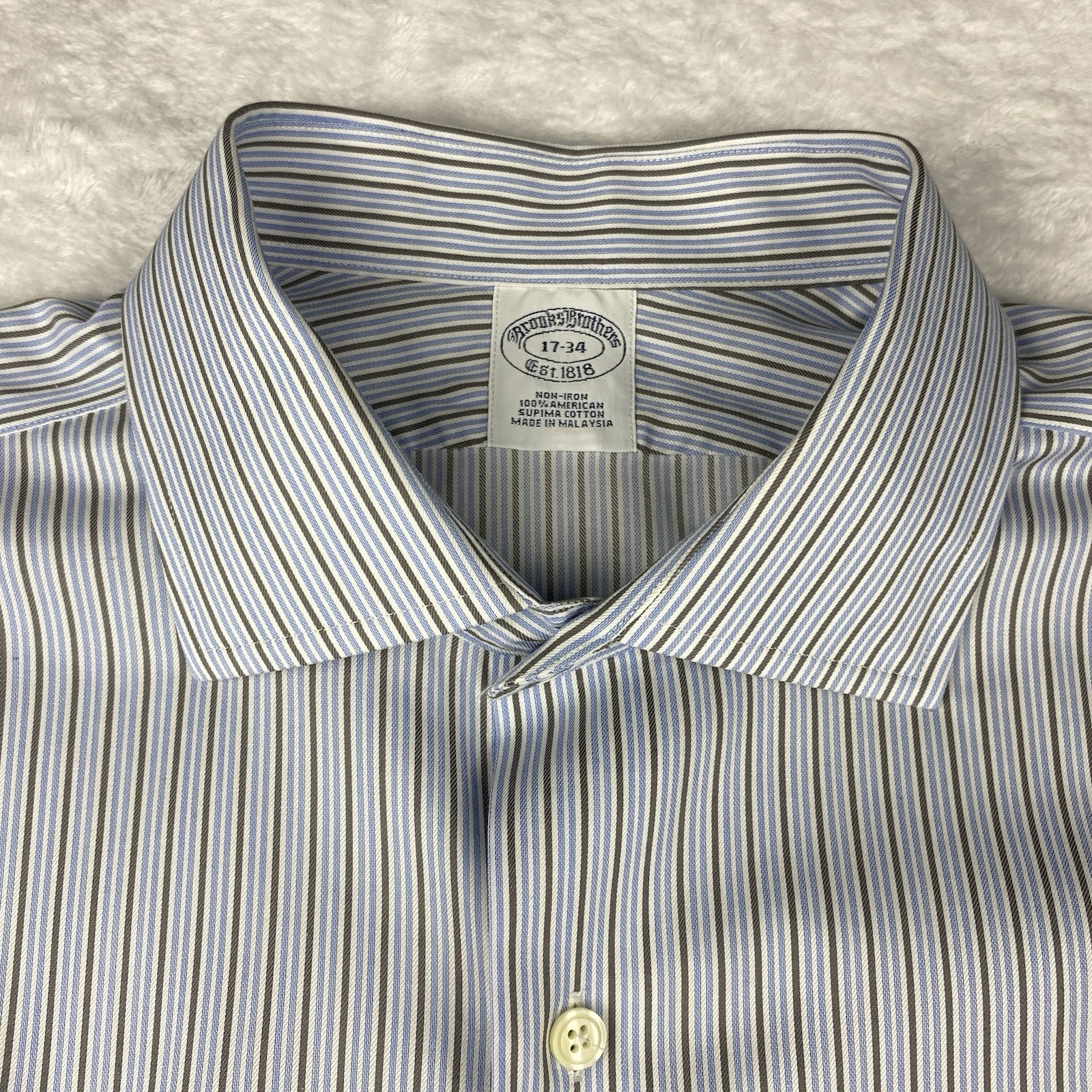Brooks Brothers Dress Shirt Men’s 17-34 Blue/Olive Stripes French Cuffs No Iron