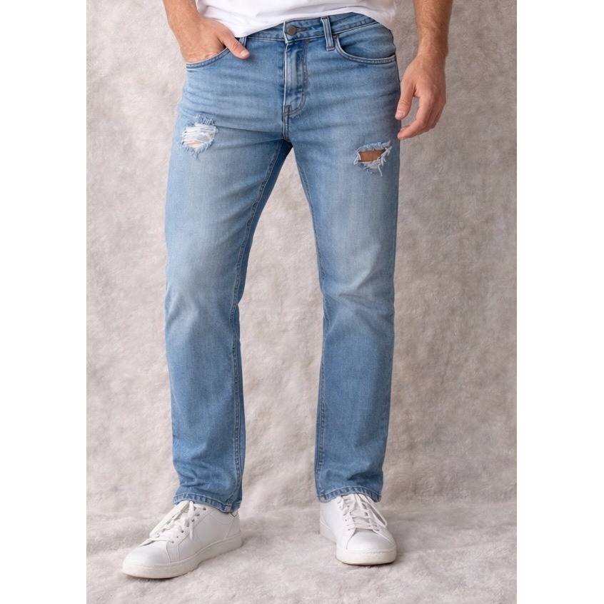 Hollister Slim Straight Epic Flex Light Wash Distressed Mens Jeans 31×32