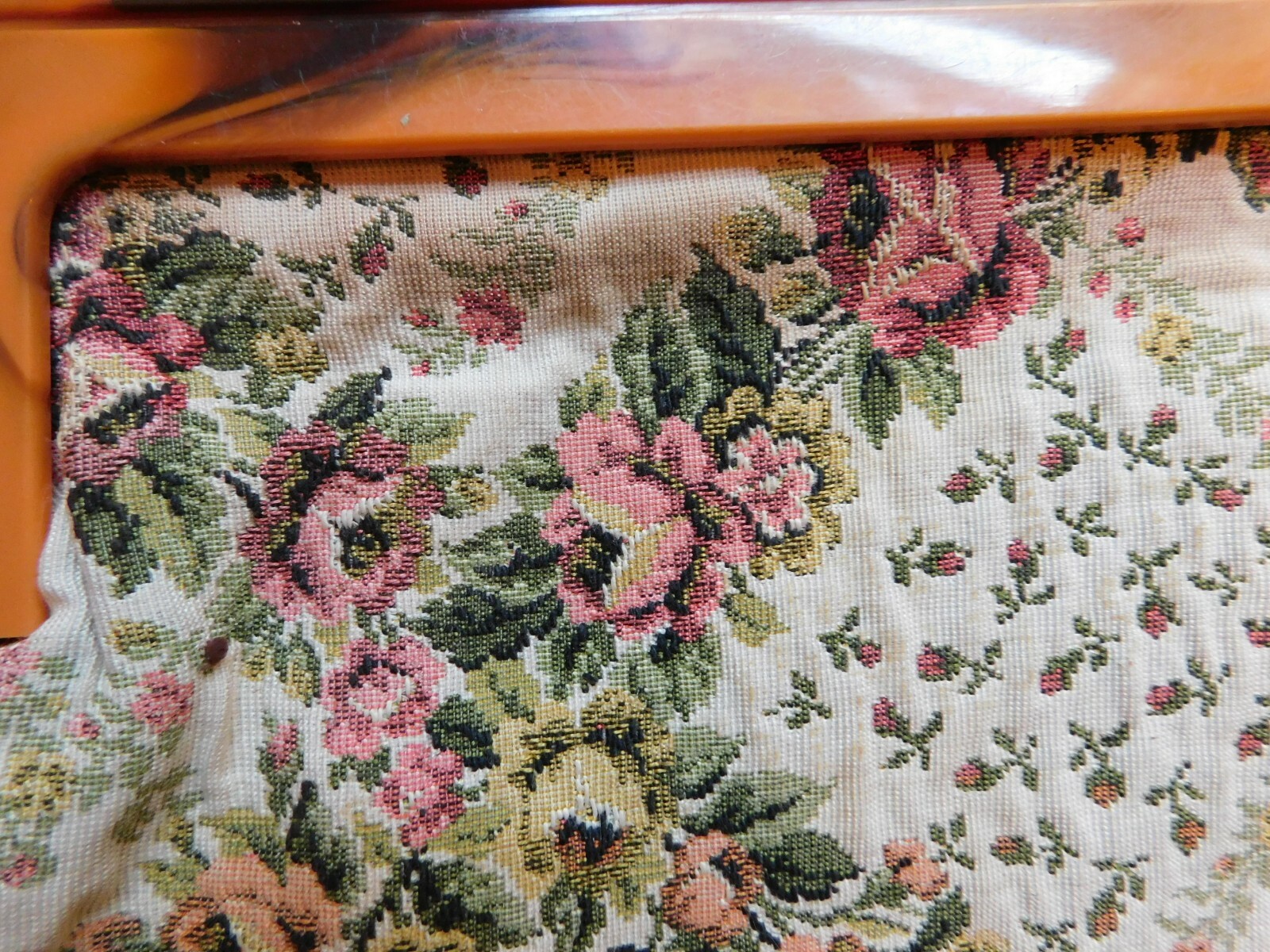 Vintage Floral Fabric & Plastic Clutch Handbag Purse
