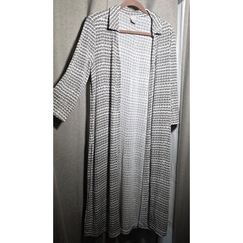 Chicos Travelers Long Cardigan Duster Black White Geometric Print Size 0 Small