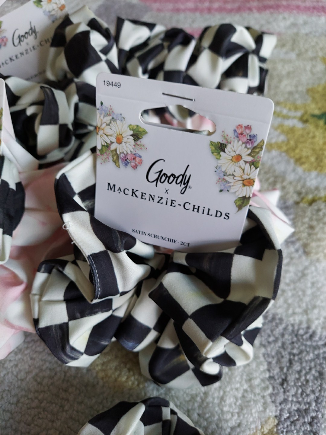 MacKenzie-Childs x Goody Target Rosy Check & Courtly Check Satin Scrunchie 2 CT