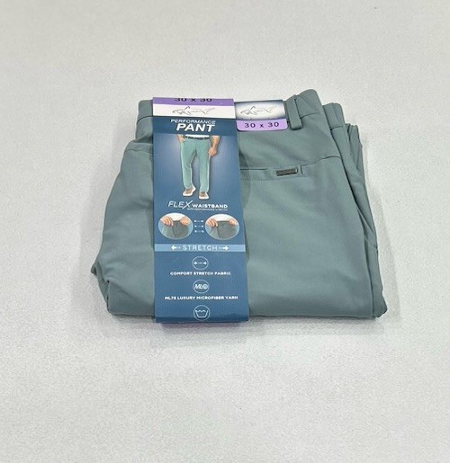 Greg Norman Men’s Performance Flex Waistband Snap Button Pants, Green, 30×30