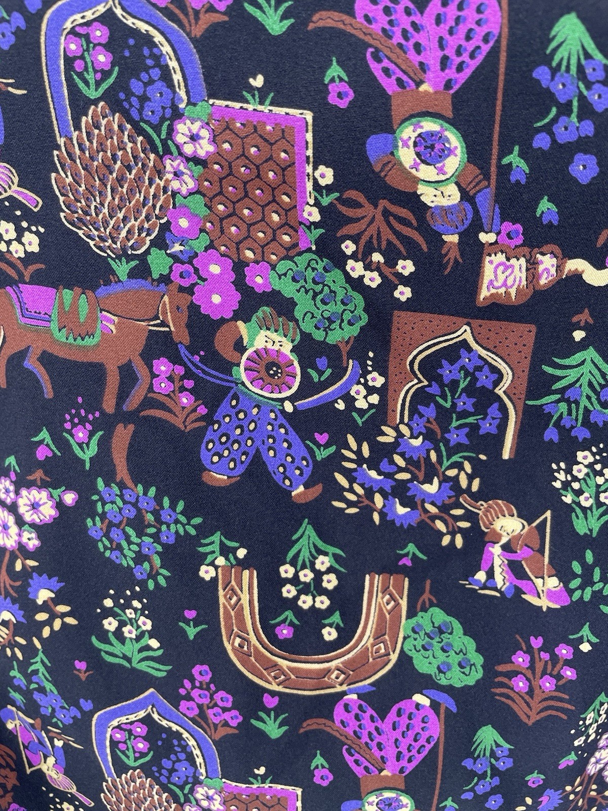 Amazing VTG 80s High Neck Sultan Raja Warrior Horse Print Button Up Shirt Top md