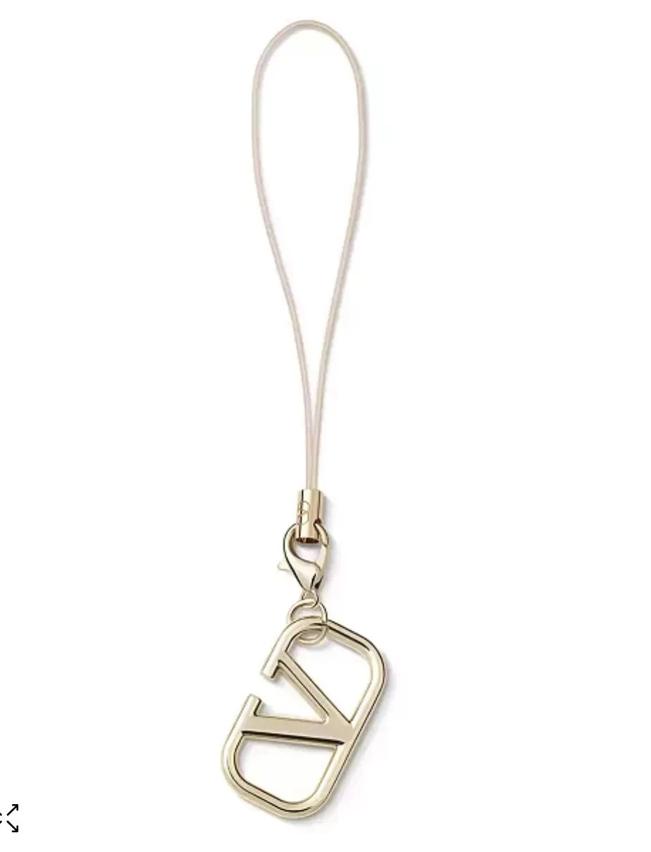 Valentino V Logo Phone Keychain Purse Charm Gold Color GWP New