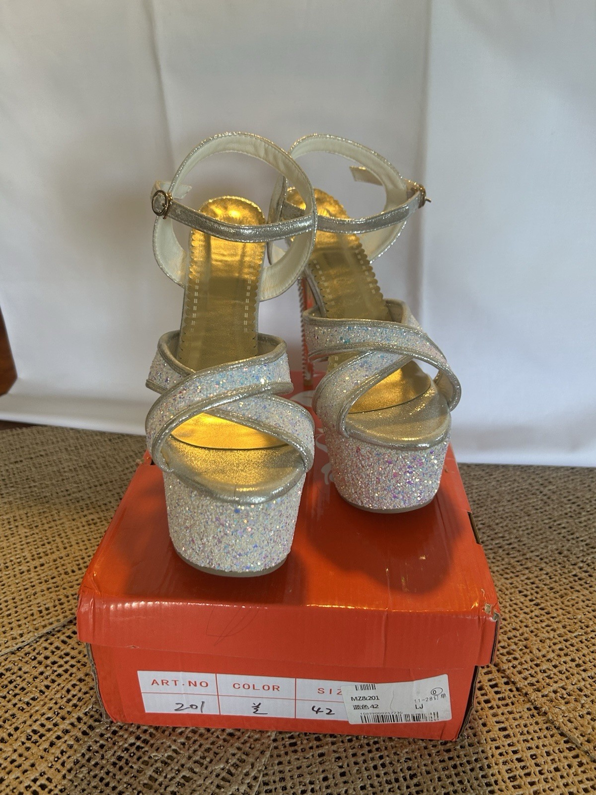 Women’s Silver Glitter Synthetic Open Toe Platform Ankle Strap Stiletto 11