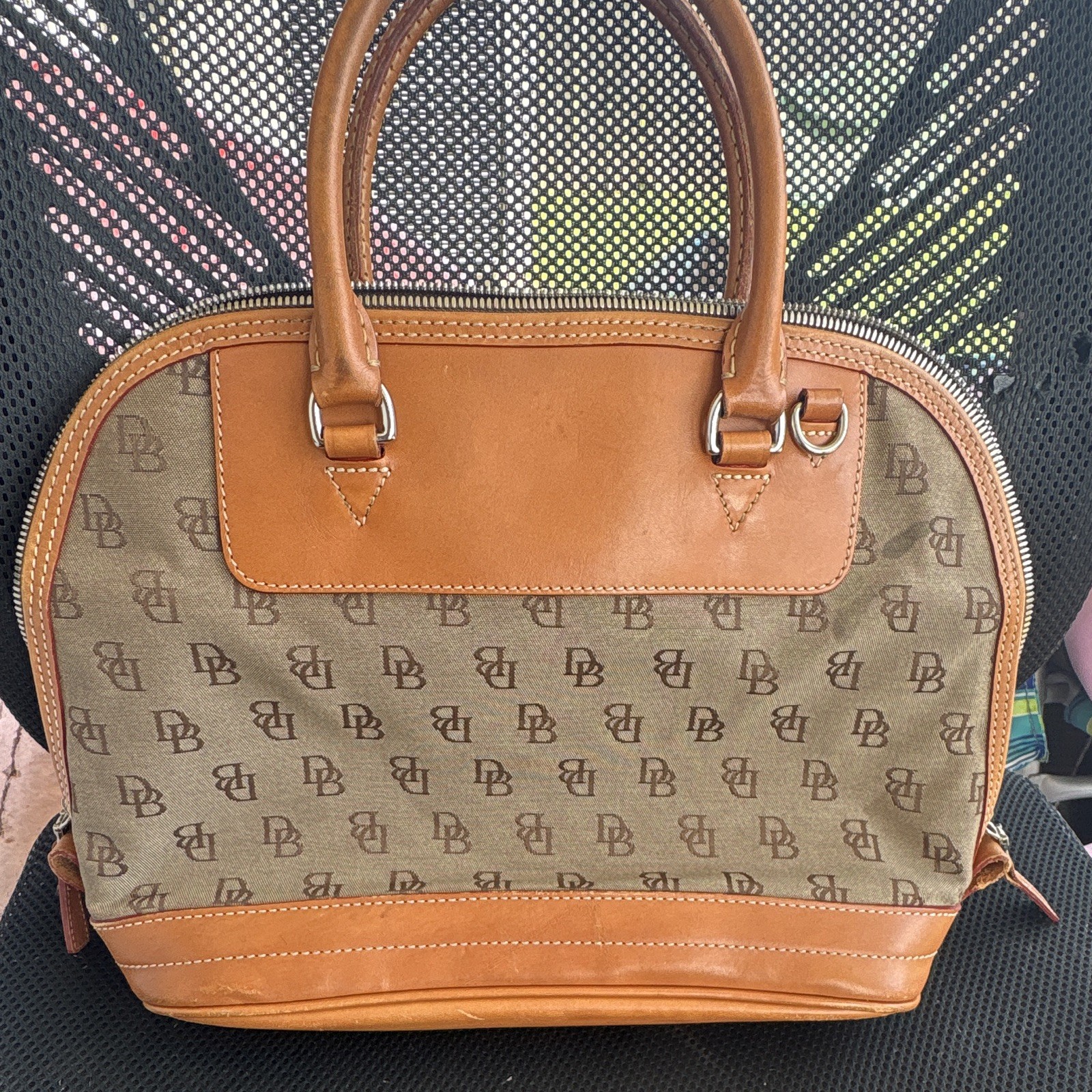 Dooney & Bourke Tan Brown Monogram Zip Satchel Top Handle, Medium, Strap