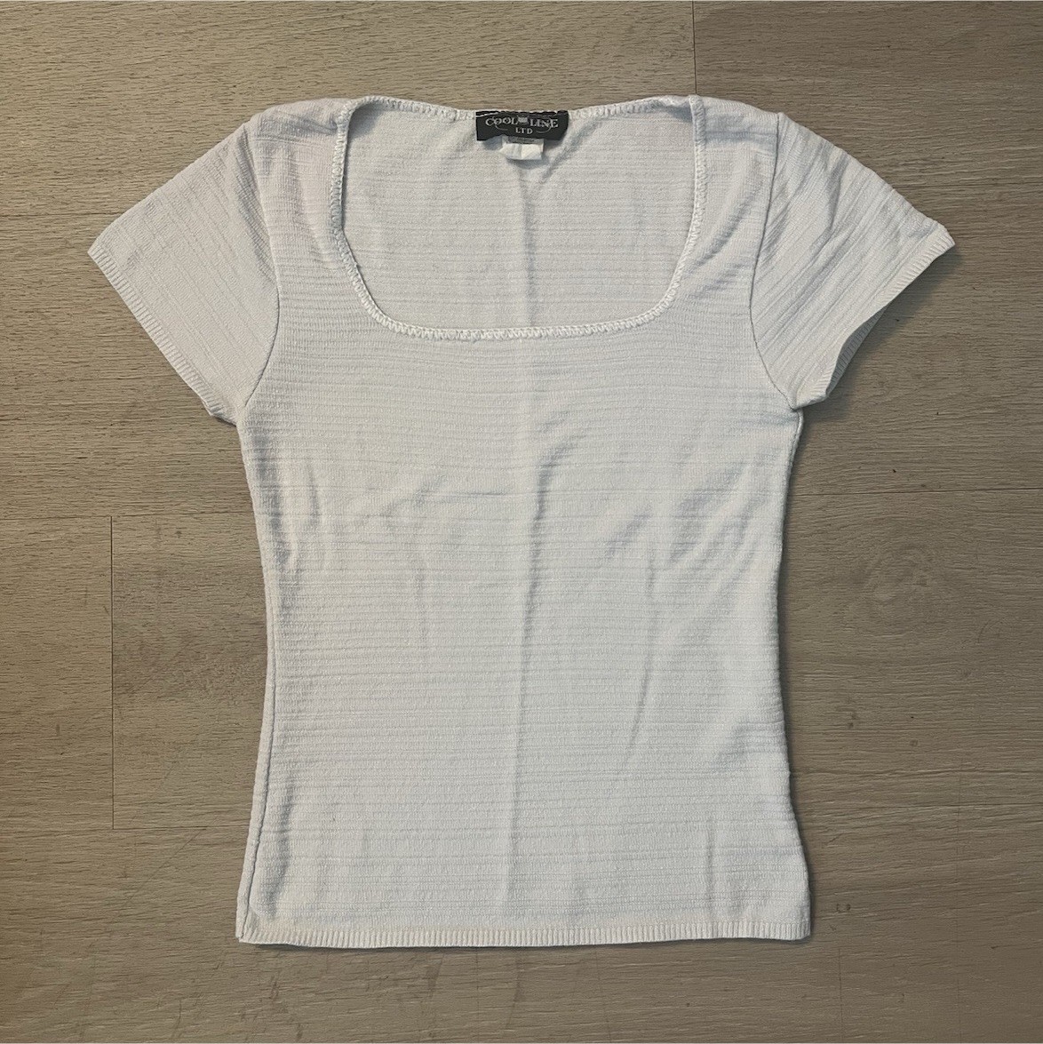 Vintage Women’s White Solid Knit Square Neck Stretch T-Shirt Pullover S