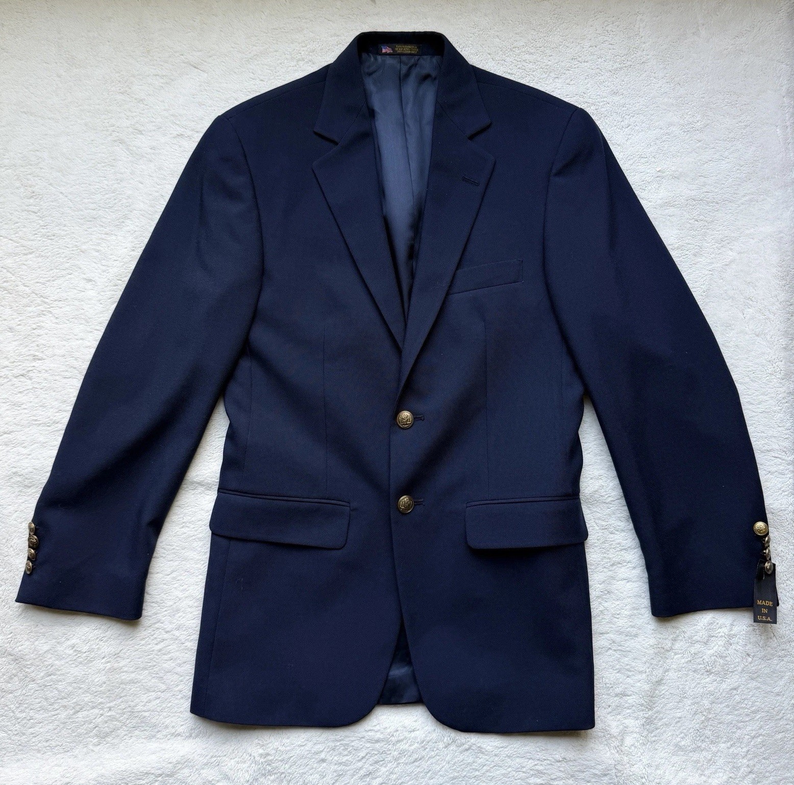 NWT Hardwick Clothes Mens Worsted Wool Polyester Blend Blazer 38R Navy Sport Coa