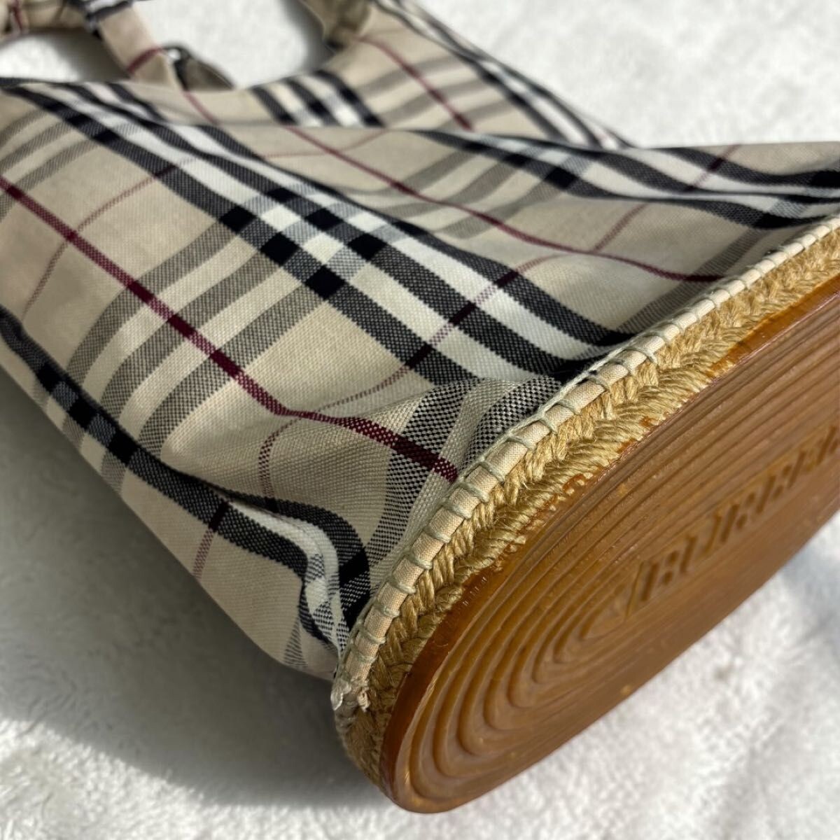 Burberry Nova Check Canvas Shoulder Bag Beige Vintage Women Magnetic 11.81in