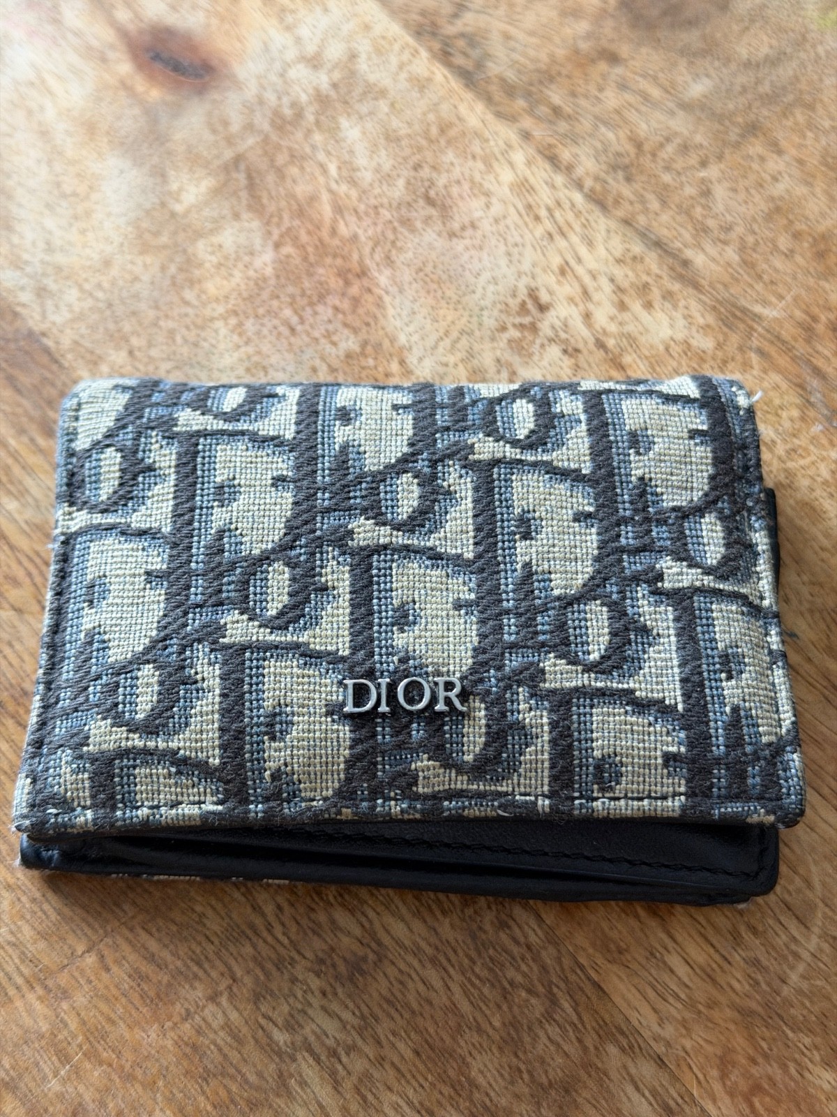 Dior Homme Oblique Beige/Navy Blue Canvas Card Wallet