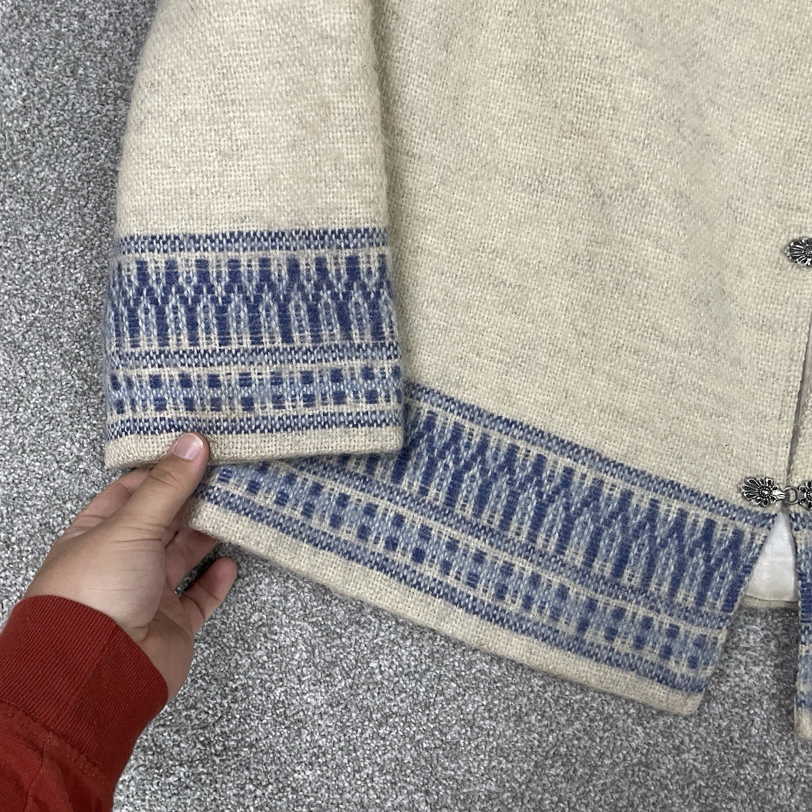Johnsons Hemslojd Sweater Womens 46 (L-XL) Metal Clasp Buttons Sweden Wool VTG