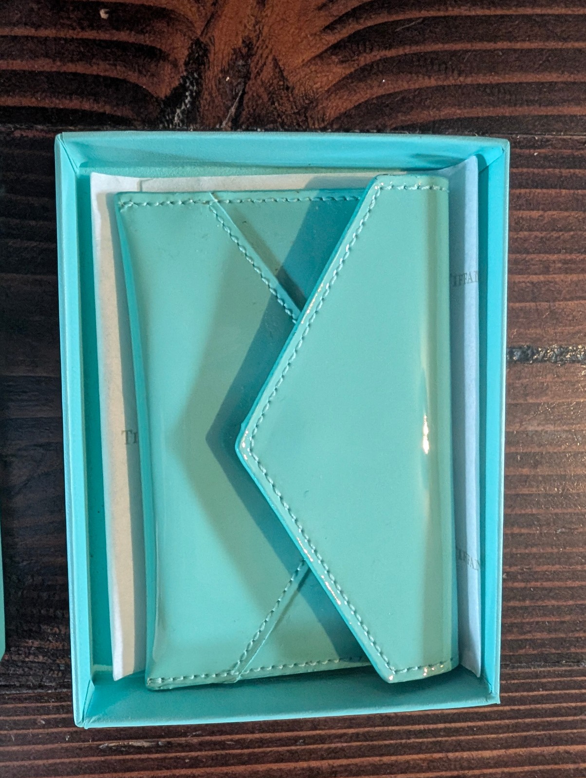 Tiffany Blue Patent Leather Business Card Case Envelope Style – W/ Box