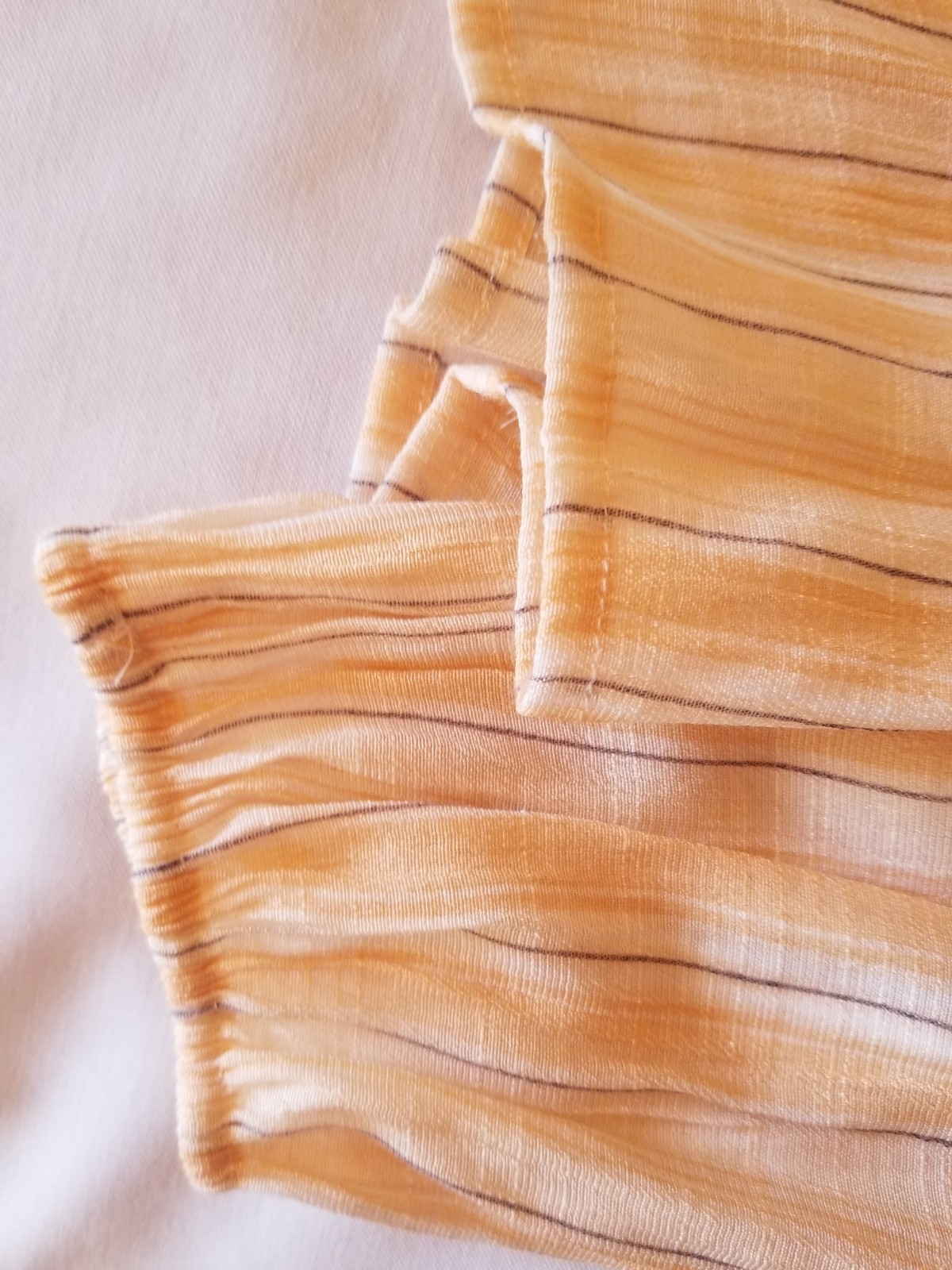 LC Lauren Conrad Peasant Blouse Peach Colored with Gray Pin Stripes Sz L Boho