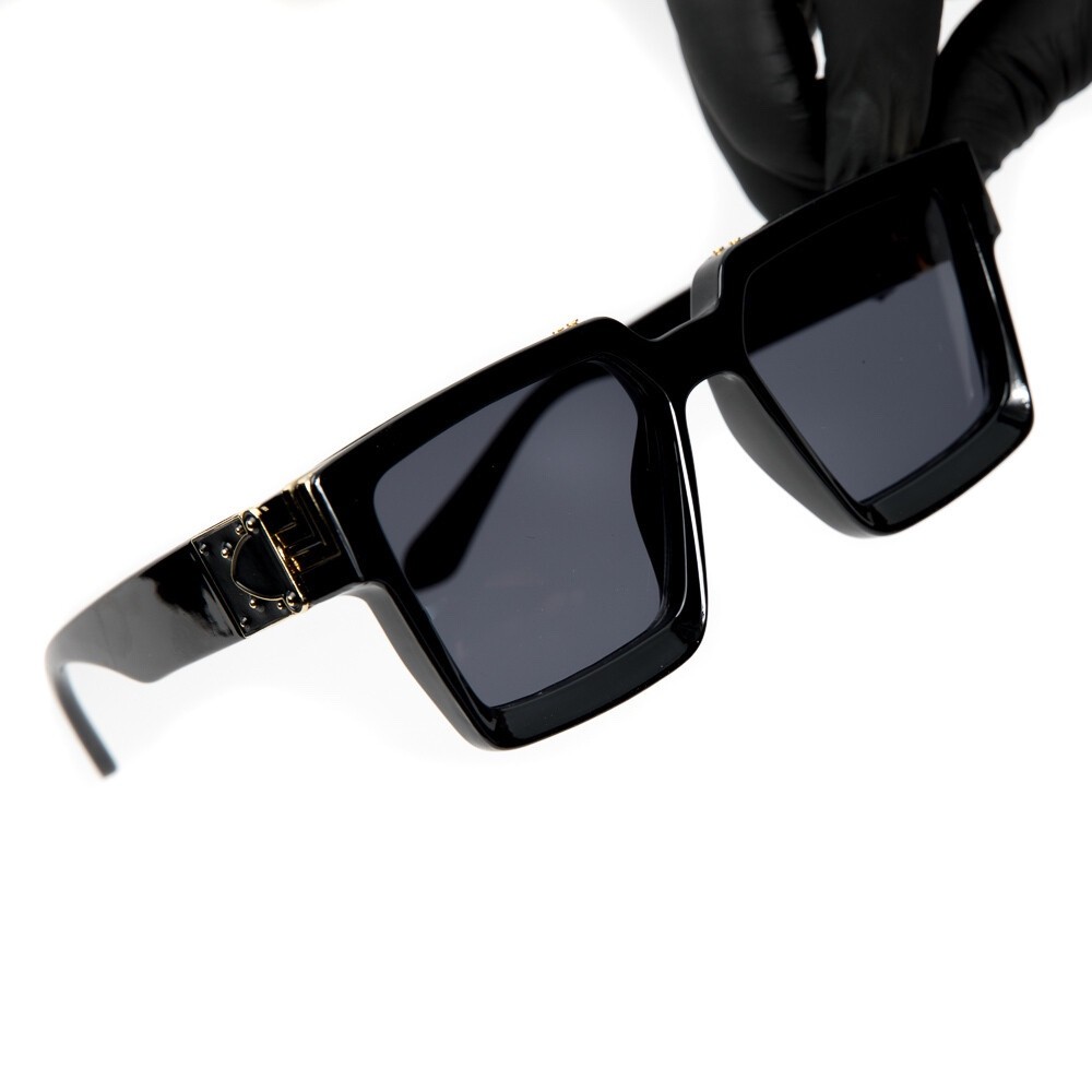 Classic Black Thick Square Frame Gold Trim Chunky Black Tinted Lens Sunglasses