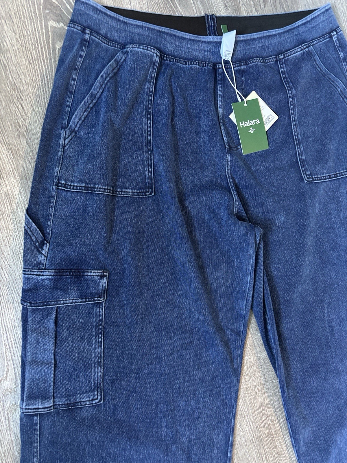 NWT HALARA Blue Women’s Cargo Pull On Flex Straight Denim Jean Pants 3X Stretch