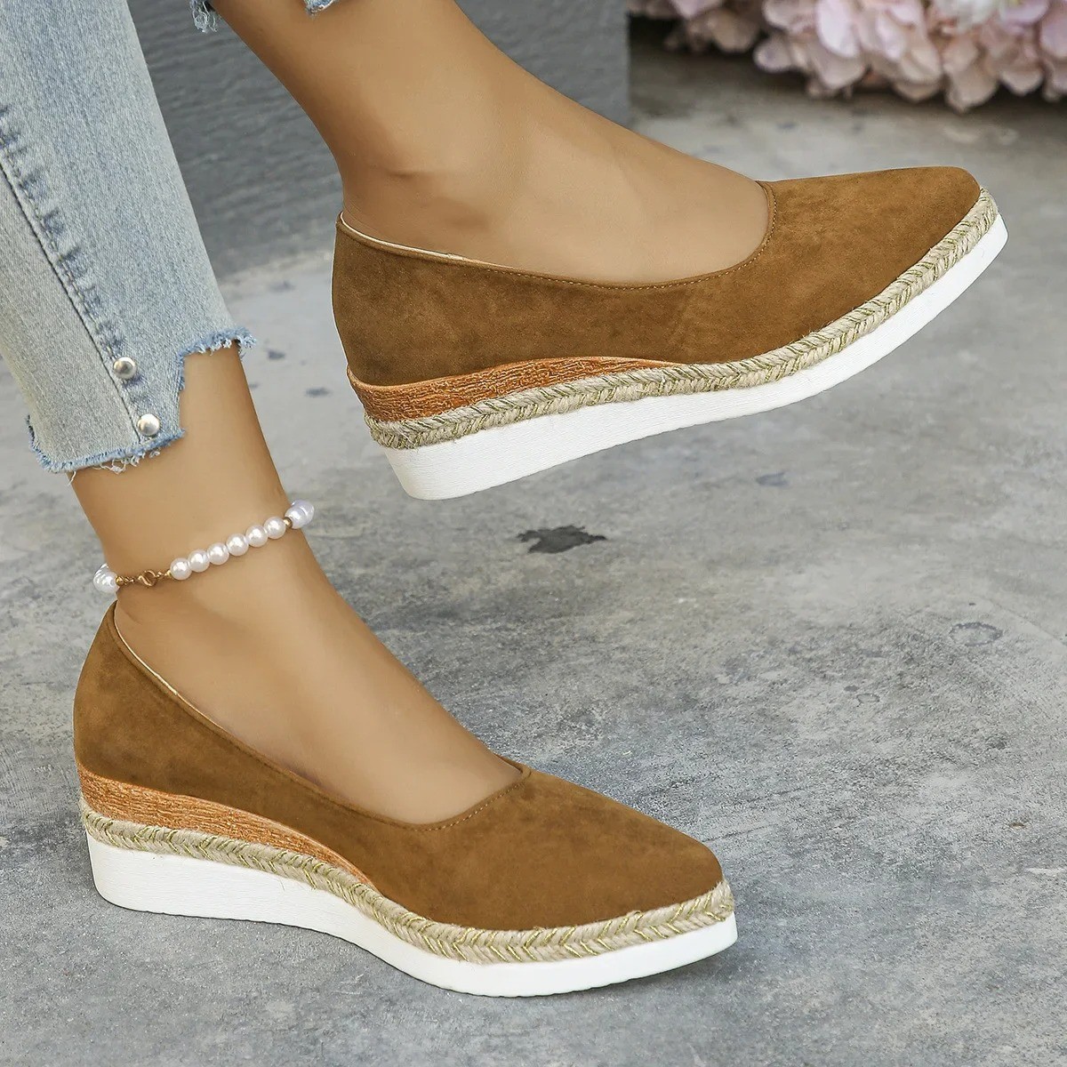 Women’s Wedge Heel Pumps Retro Platform Deep Mouth Office Casual Shoes